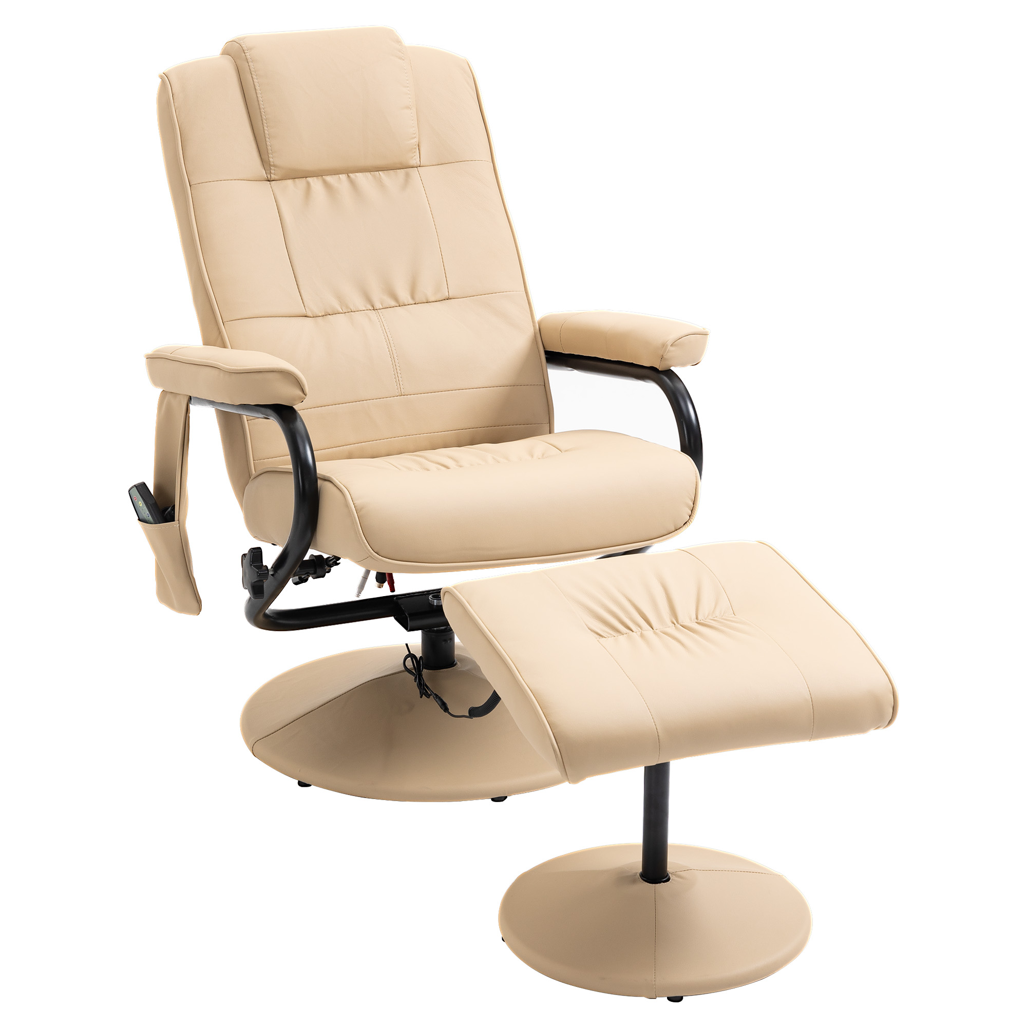 Homcom De Masaje taburete relax giratorio reclinable hasta 145° control remoto y 10 zonas tapizado en pu 77x84x95 cm beige cuero