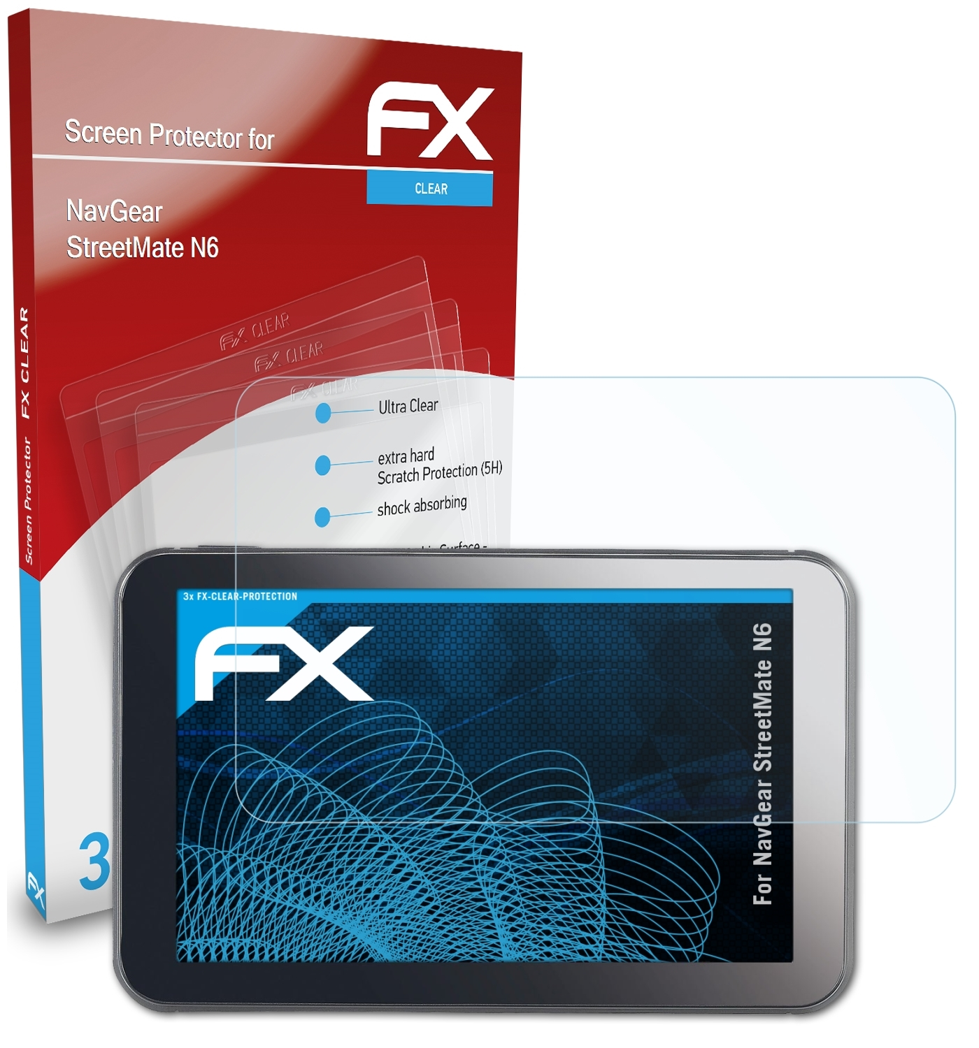 N6) 3x NavGear StreetMate FX-Clear Displayschutz(für ATFOLIX