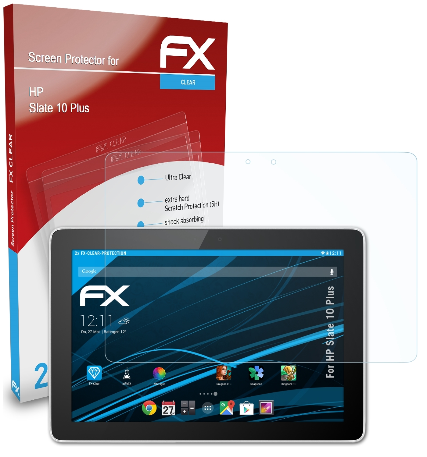 ATFOLIX 2x FX-Clear Displayschutz(für Plus) HP Slate 10