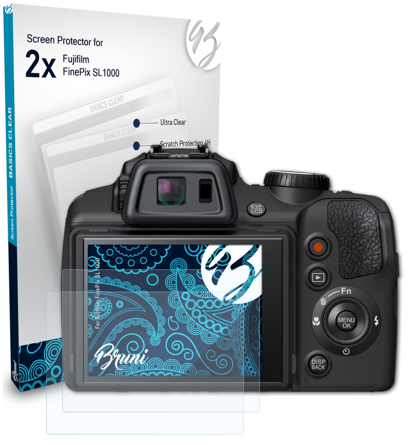 BRUNI 2x SL1000) Fujifilm Basics-Clear Schutzfolie(für FinePix