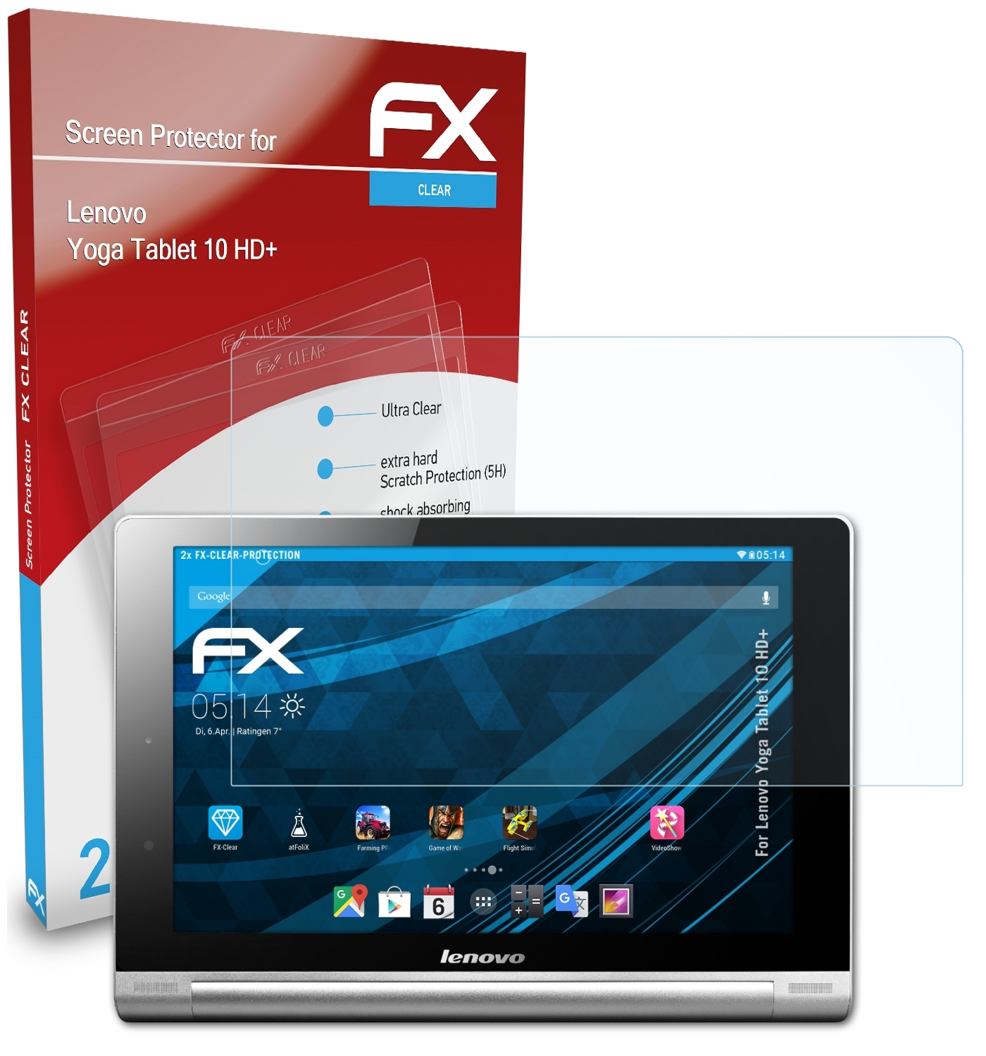 ATFOLIX 2x FX-Clear Displayschutz(für Lenovo 10 Yoga HD+) Tablet