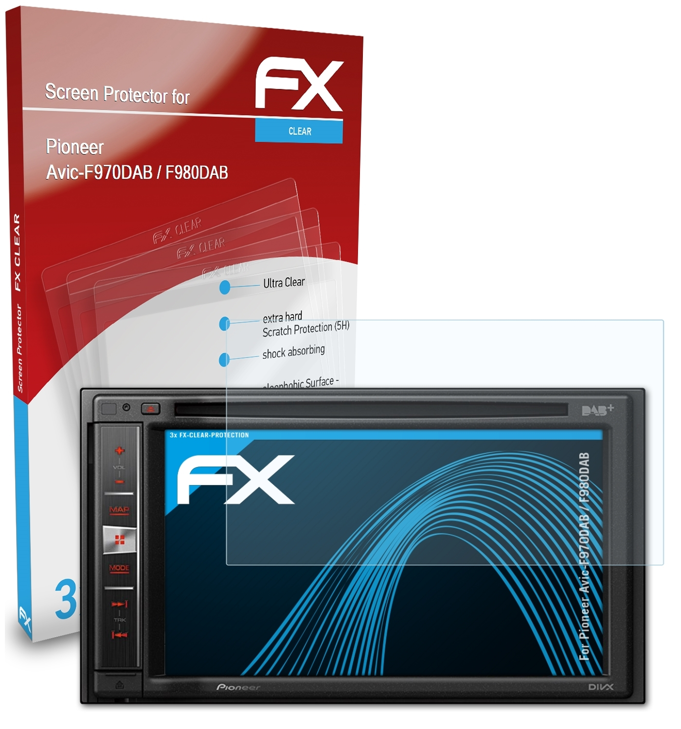 FX-Clear / Avic-F970DAB Pioneer ATFOLIX F980DAB) 3x Displayschutz(für