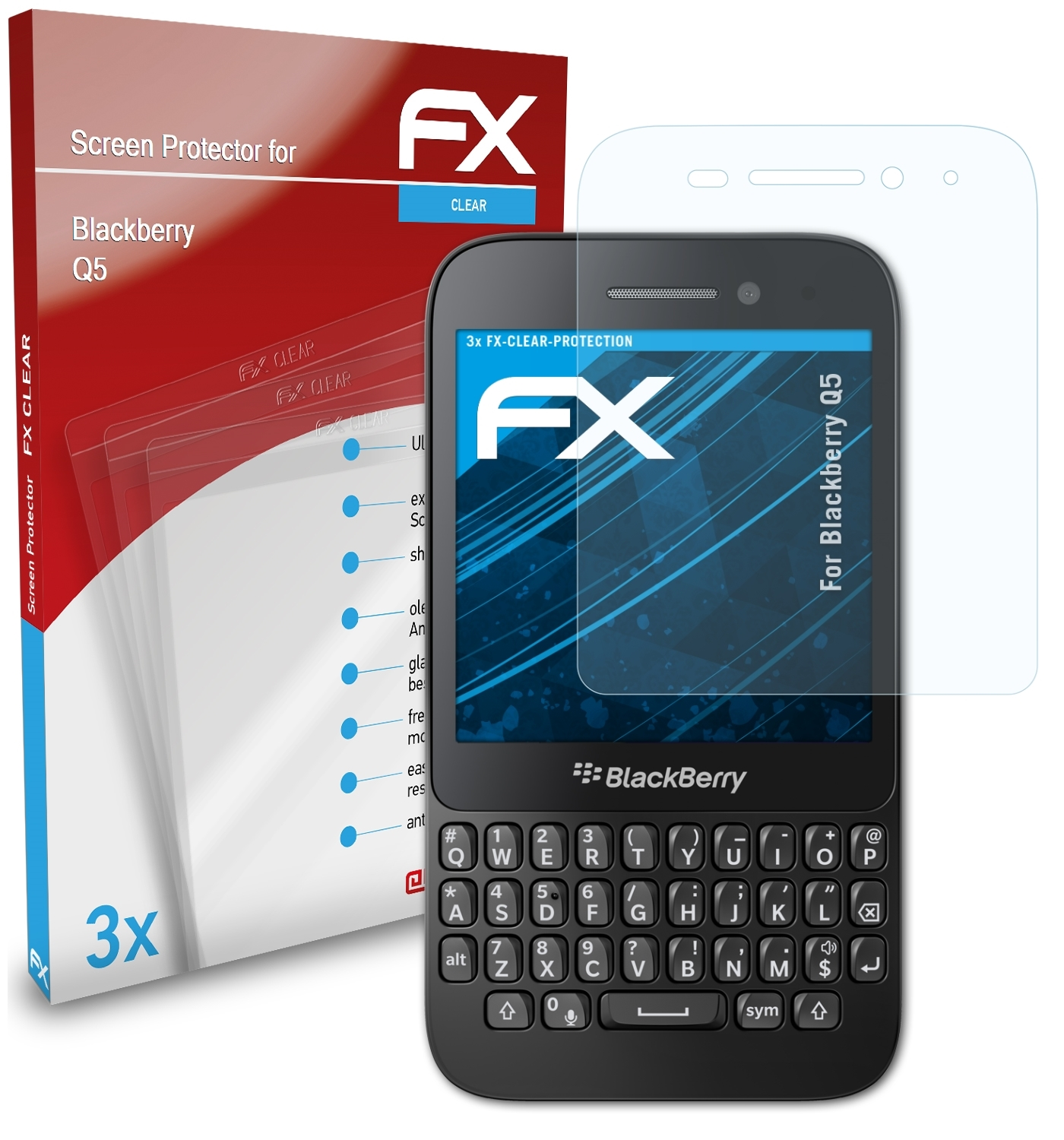 FX-Clear 3x Q5) Blackberry ATFOLIX Displayschutz(für