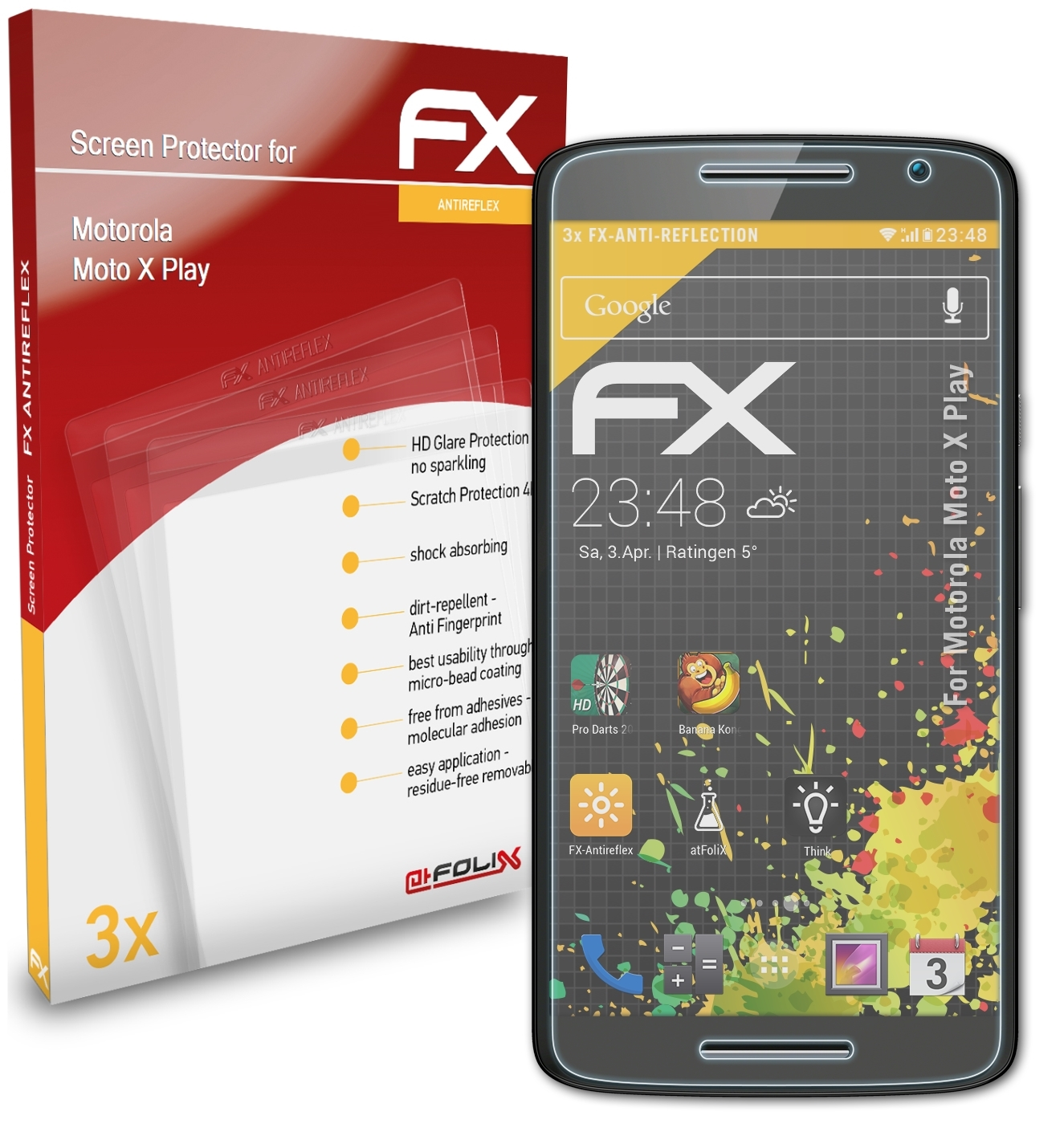 ATFOLIX 3x FX-Antireflex Displayschutz(für Moto X Play) Motorola