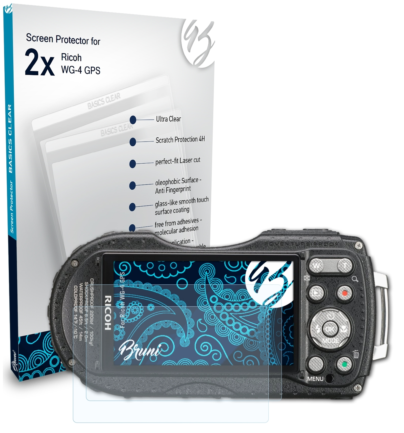 BRUNI 2x Basics-Clear Schutzfolie(für Ricoh GPS) WG-4