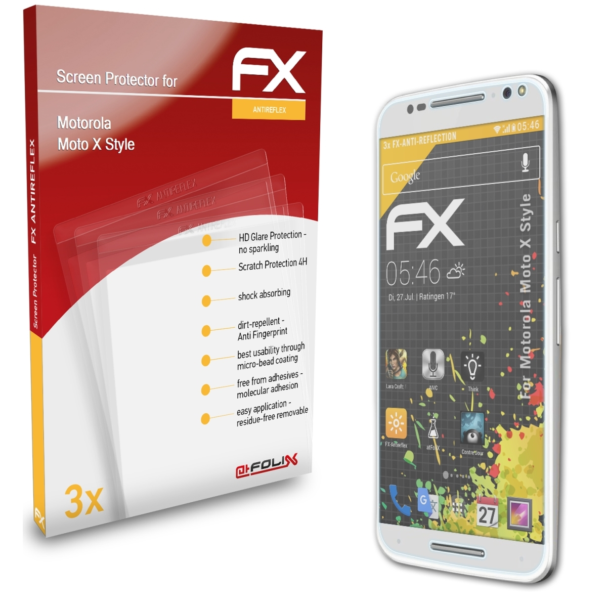 ATFOLIX 3x FX-Antireflex Motorola Displayschutz(für Style) X Moto