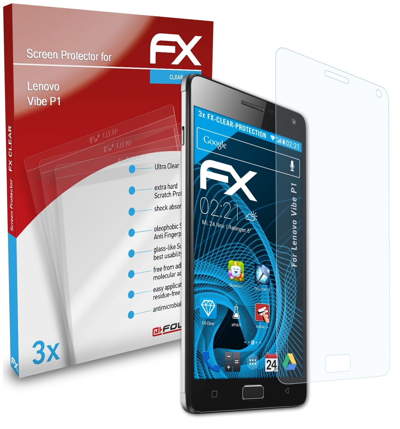 ATFOLIX Displayschutz(für Vibe Lenovo FX-Clear P1) 3x