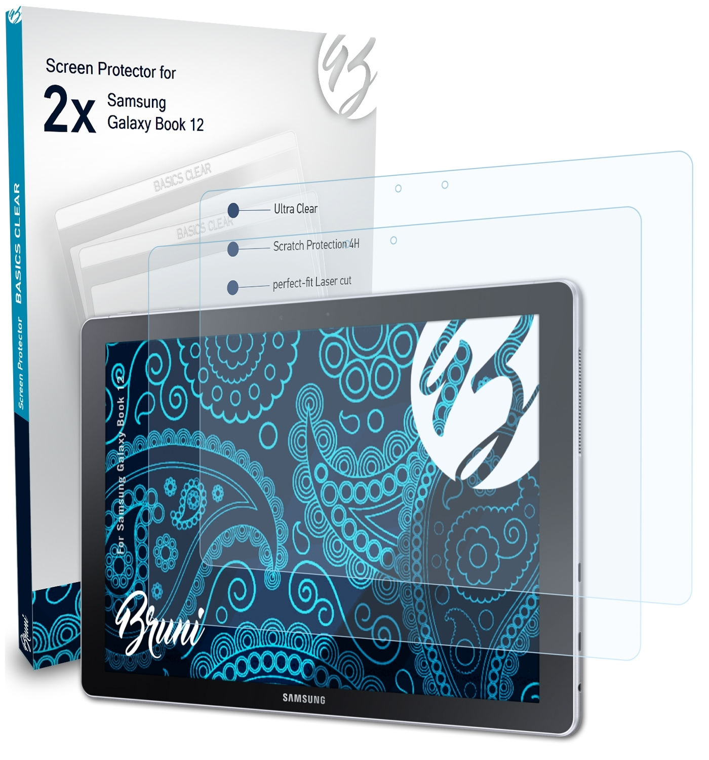 BRUNI 2x Basics-Clear Schutzfolie(für Galaxy Samsung 12) Book