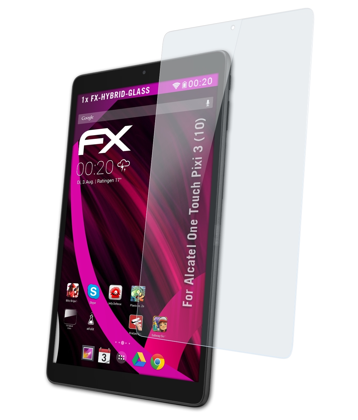 3 FX-Hybrid-Glass One (10)) Pixi Alcatel Schutzglas(für Touch ATFOLIX