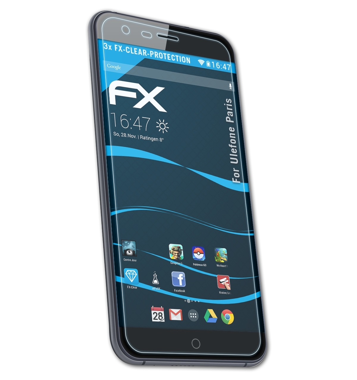 ATFOLIX 3x Ulefone Displayschutz(für FX-Clear Paris)