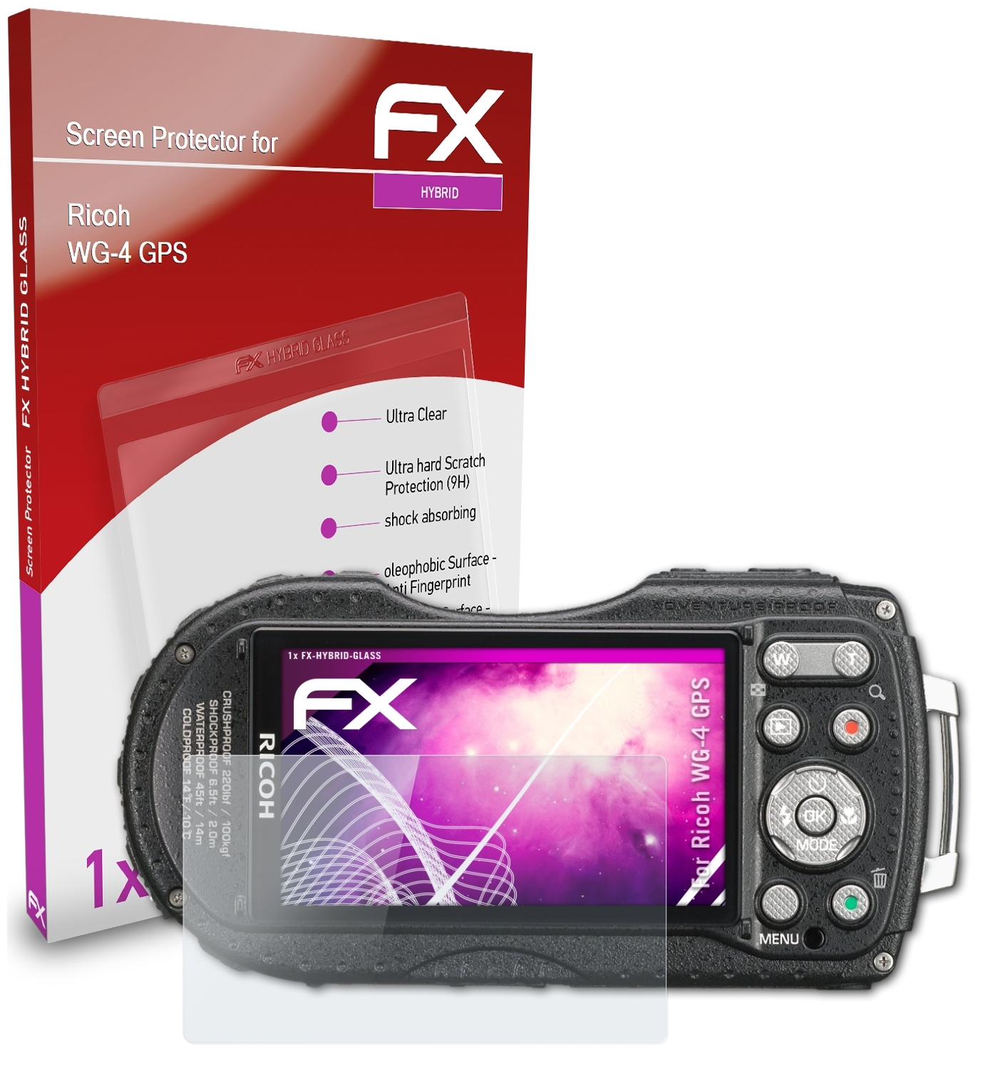 ATFOLIX FX-Hybrid-Glass WG-4 Schutzglas(für Ricoh GPS)