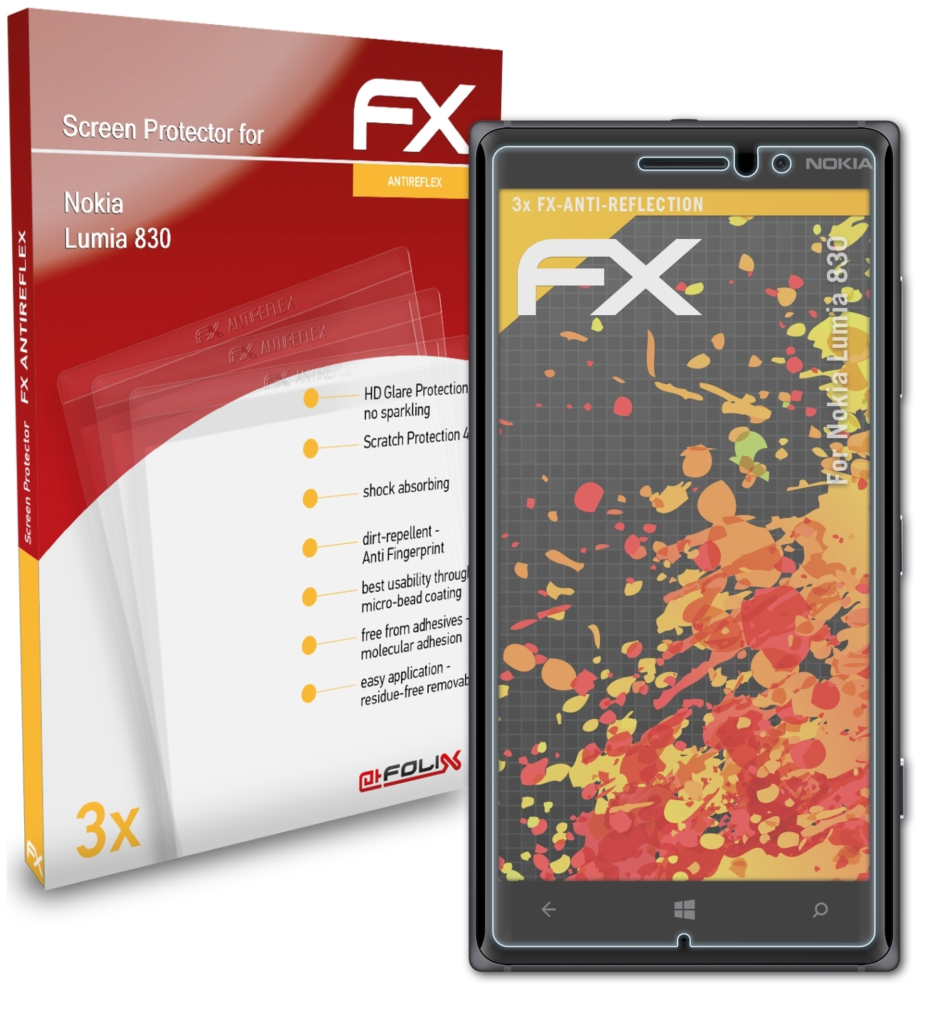 Lumia FX-Antireflex 830) Displayschutz(für 3x Nokia ATFOLIX