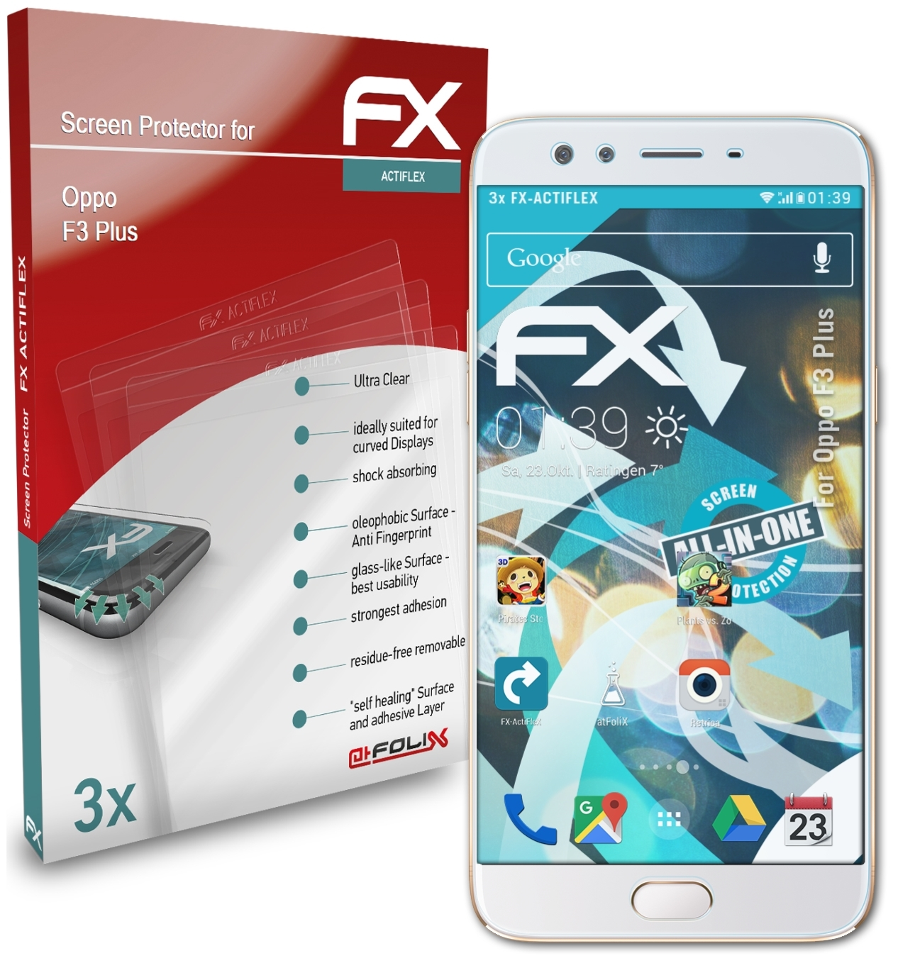 ATFOLIX 3x Displayschutz(für Plus) F3 Oppo FX-ActiFleX