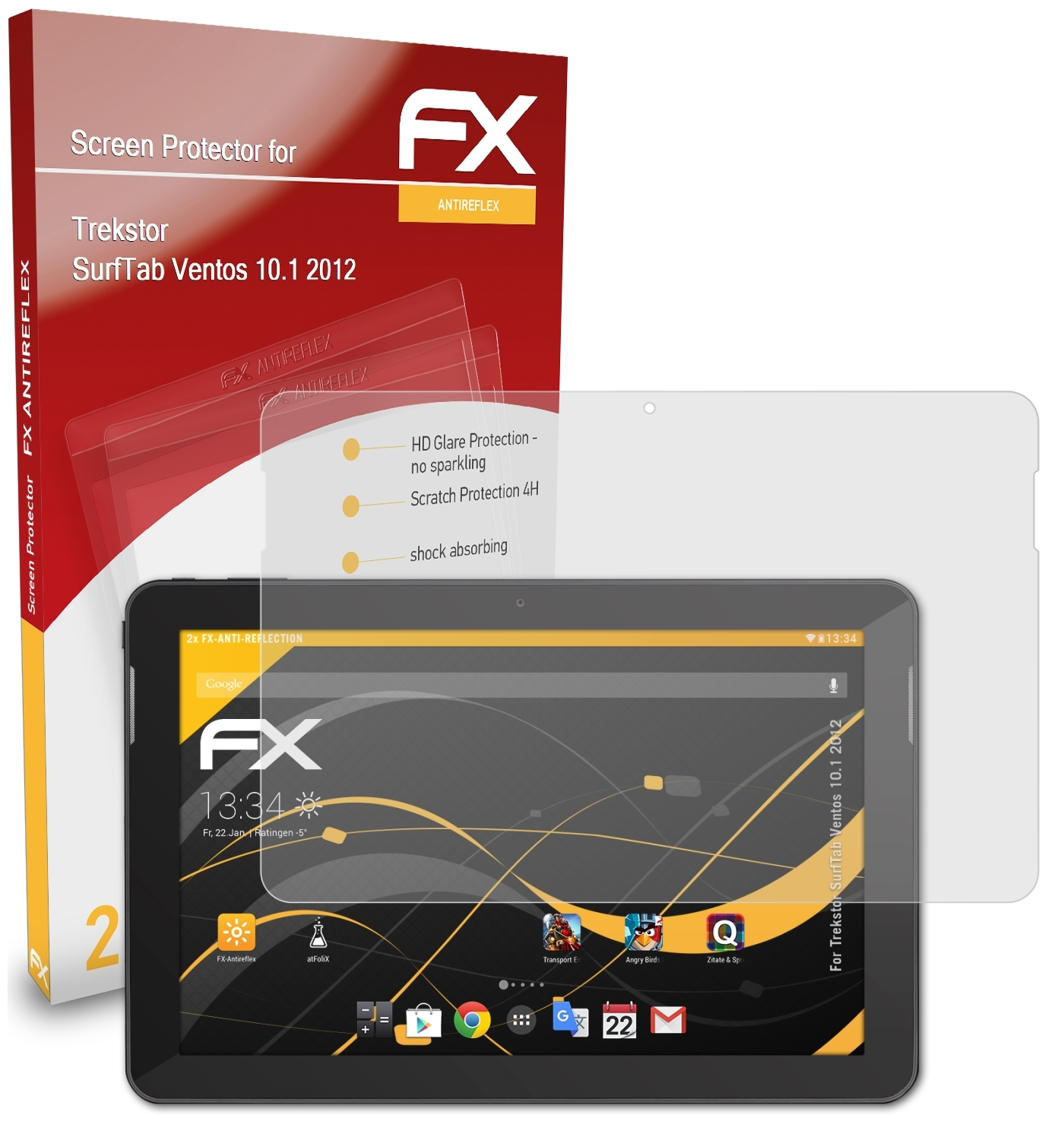 ATFOLIX 2x FX-Antireflex Displayschutz(für 10.1 (2012)) Trekstor SurfTab Ventos