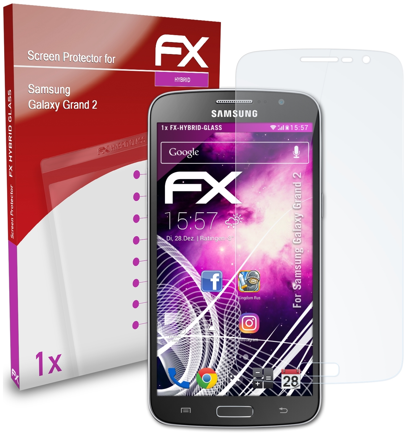 ATFOLIX FX-Hybrid-Glass Schutzglas(für Grand 2) Galaxy Samsung