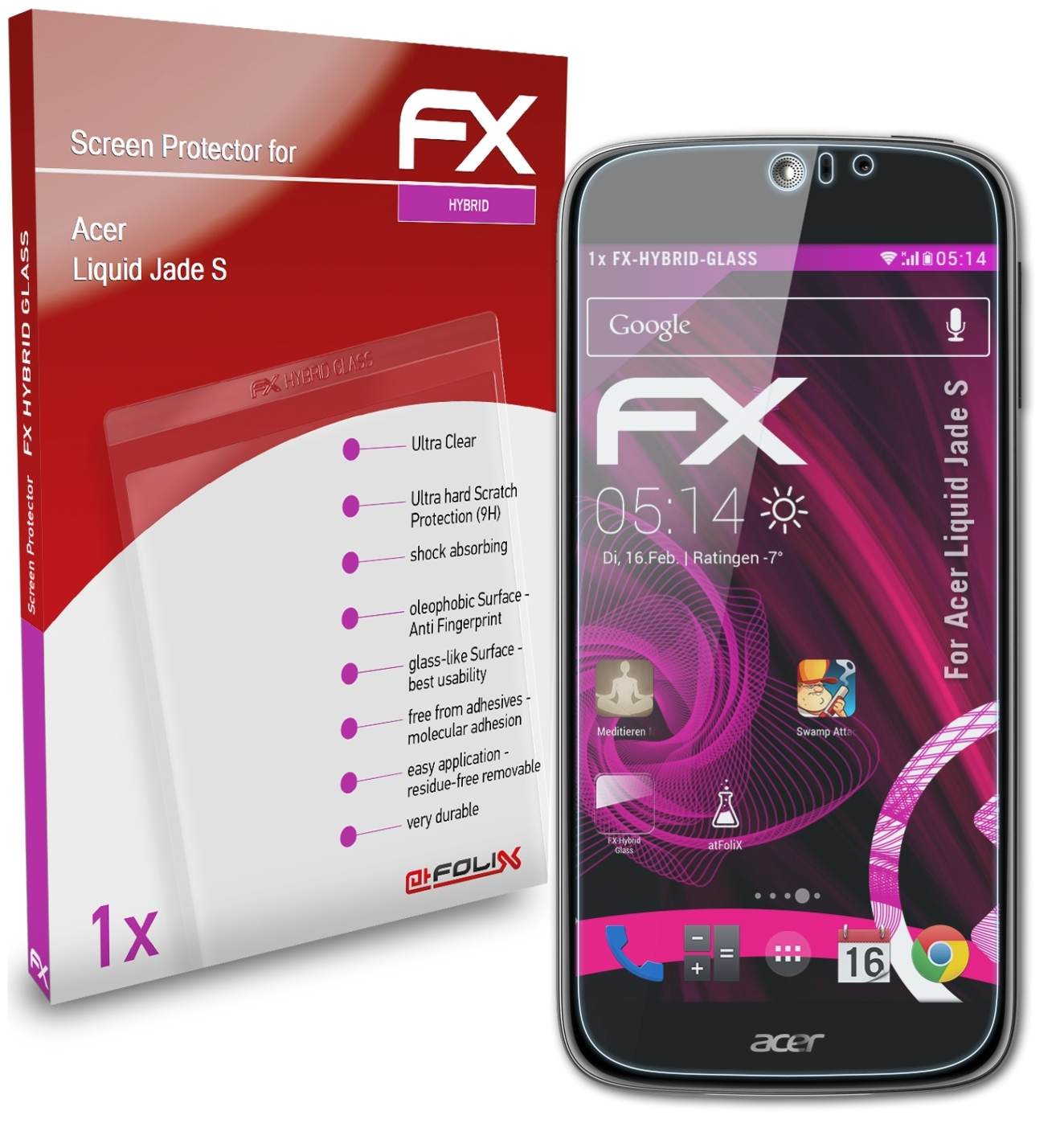 ATFOLIX FX-Hybrid-Glass Schutzglas(für Acer Liquid S) Jade