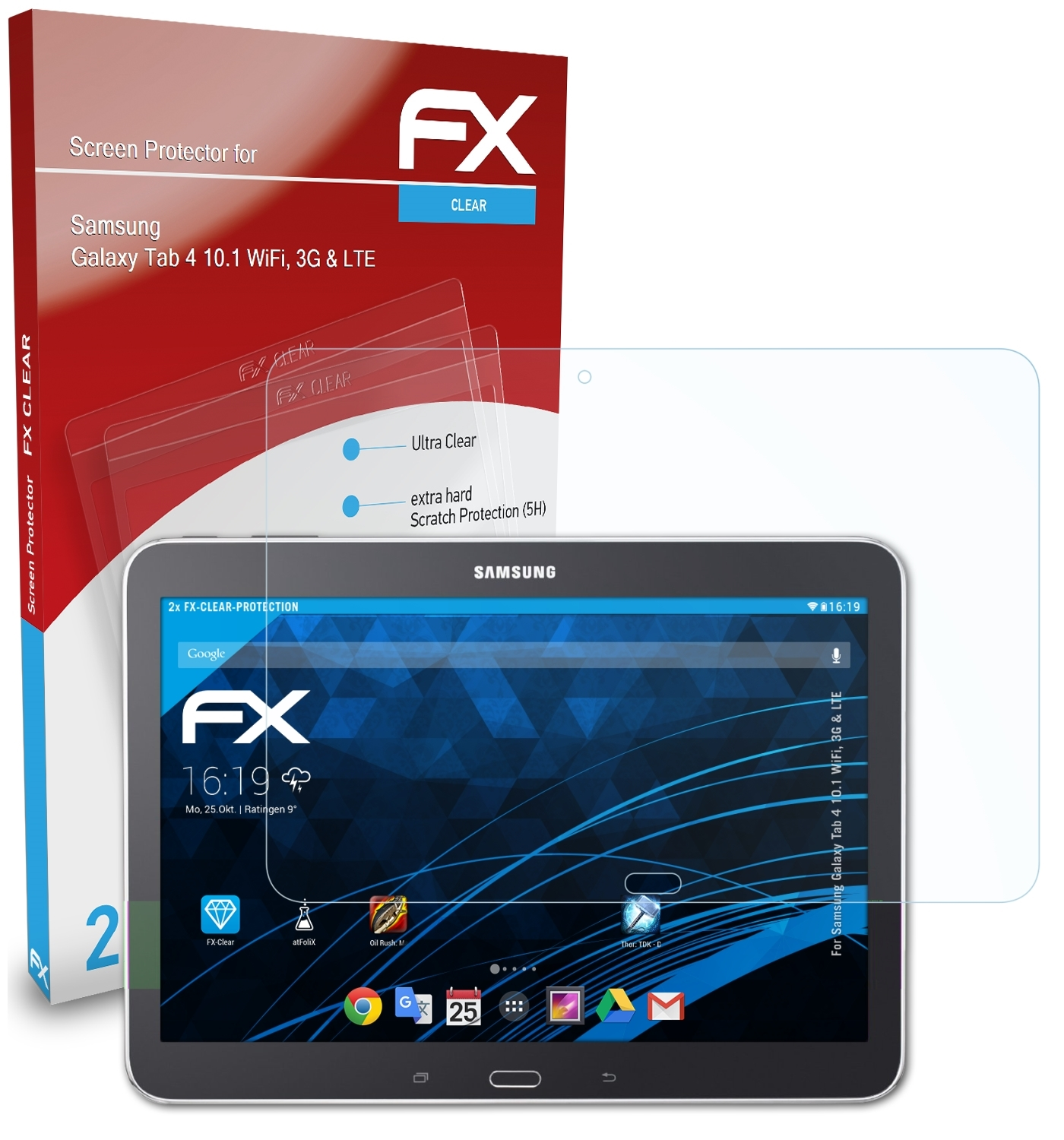 4 FX-Clear ATFOLIX (WiFi, LTE)) & Samsung 3G Galaxy 10.1 Tab Displayschutz(für 2x