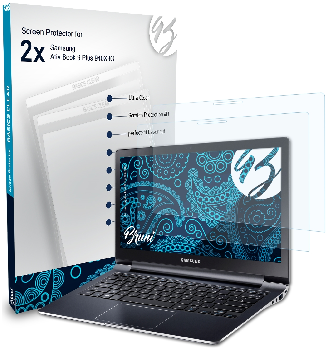 BRUNI 2x Basics-Clear Schutzfolie(für (940X3G)) Book Ativ Plus 9 Samsung