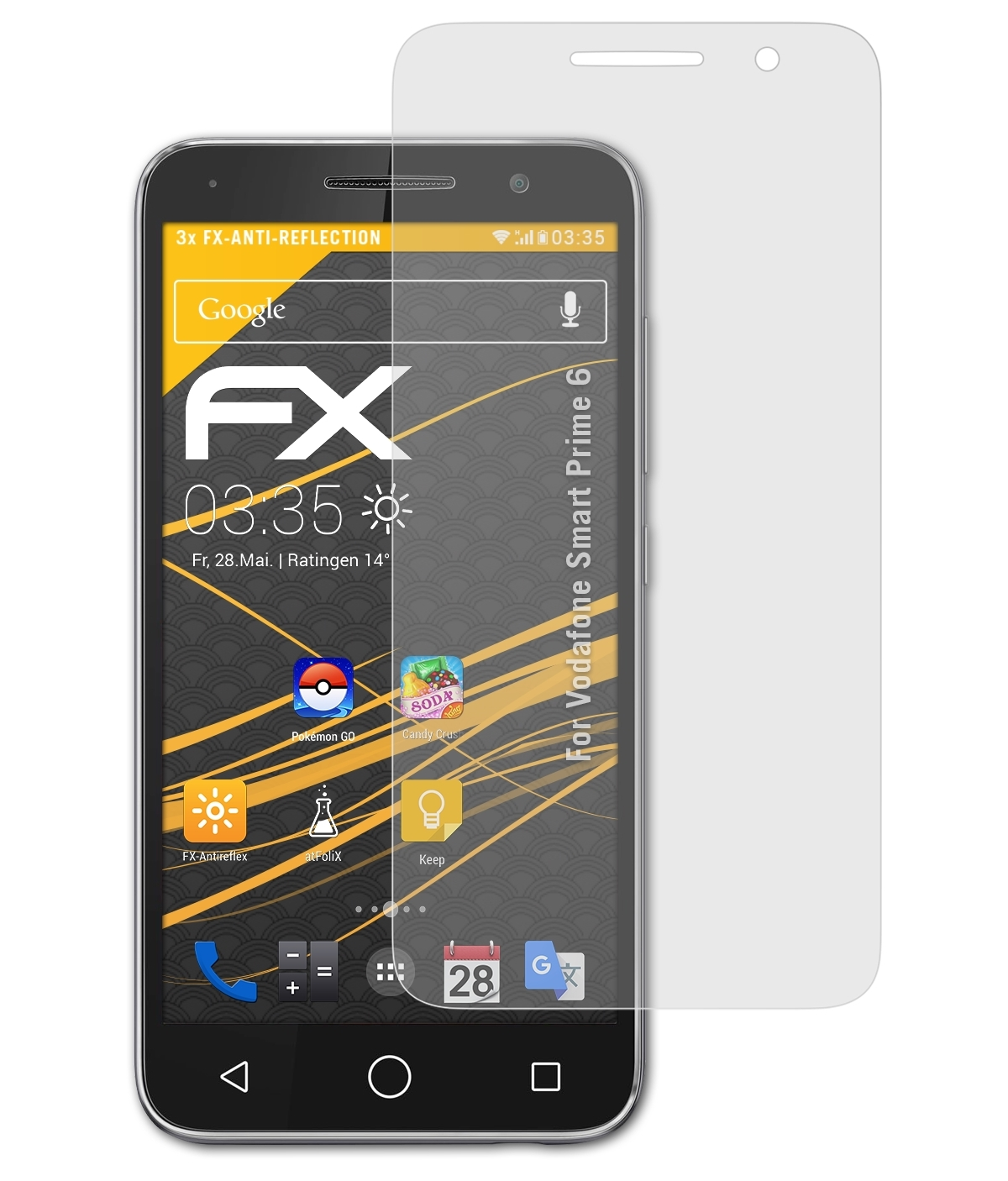 FX-Antireflex 6) ATFOLIX 3x Prime Displayschutz(für Smart Vodafone