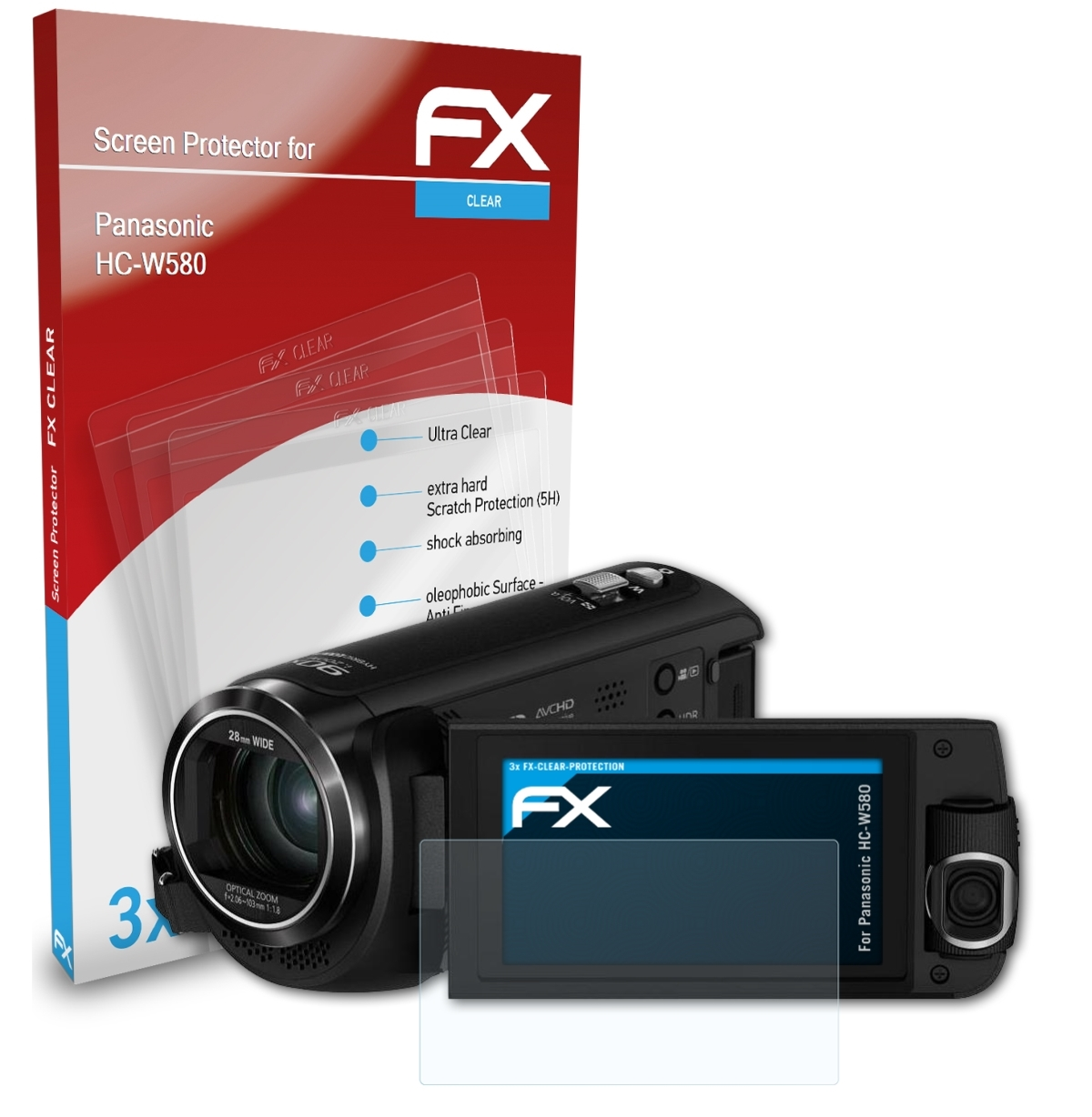 3x ATFOLIX Panasonic HC-W580) FX-Clear Displayschutz(für