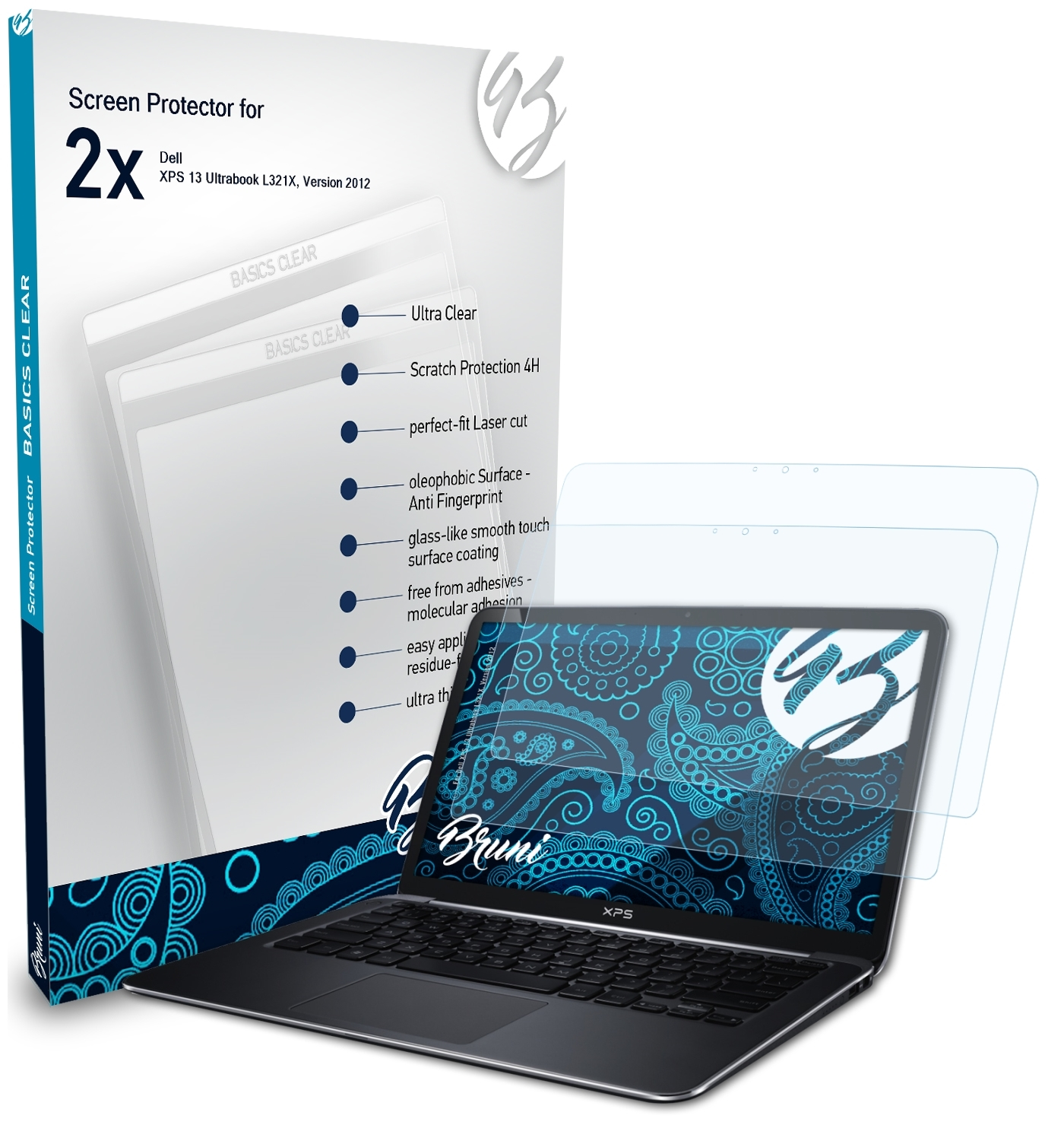 BRUNI 2x Basics-Clear Schutzfolie(für Dell Ultrabook 13 Version (L321X, XPS 2012))