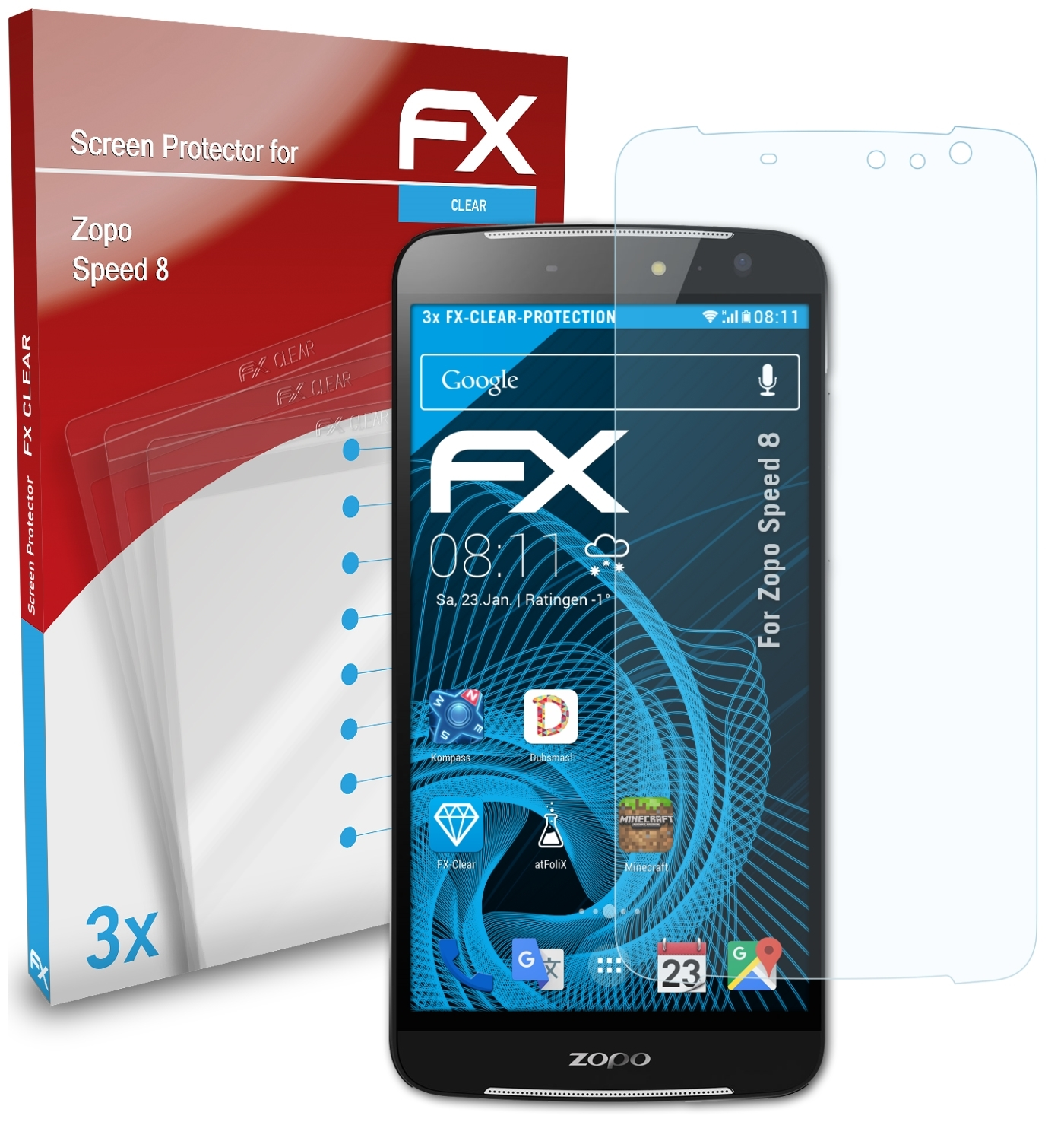 ATFOLIX FX-Clear Zopo 3x Speed Displayschutz(für 8)