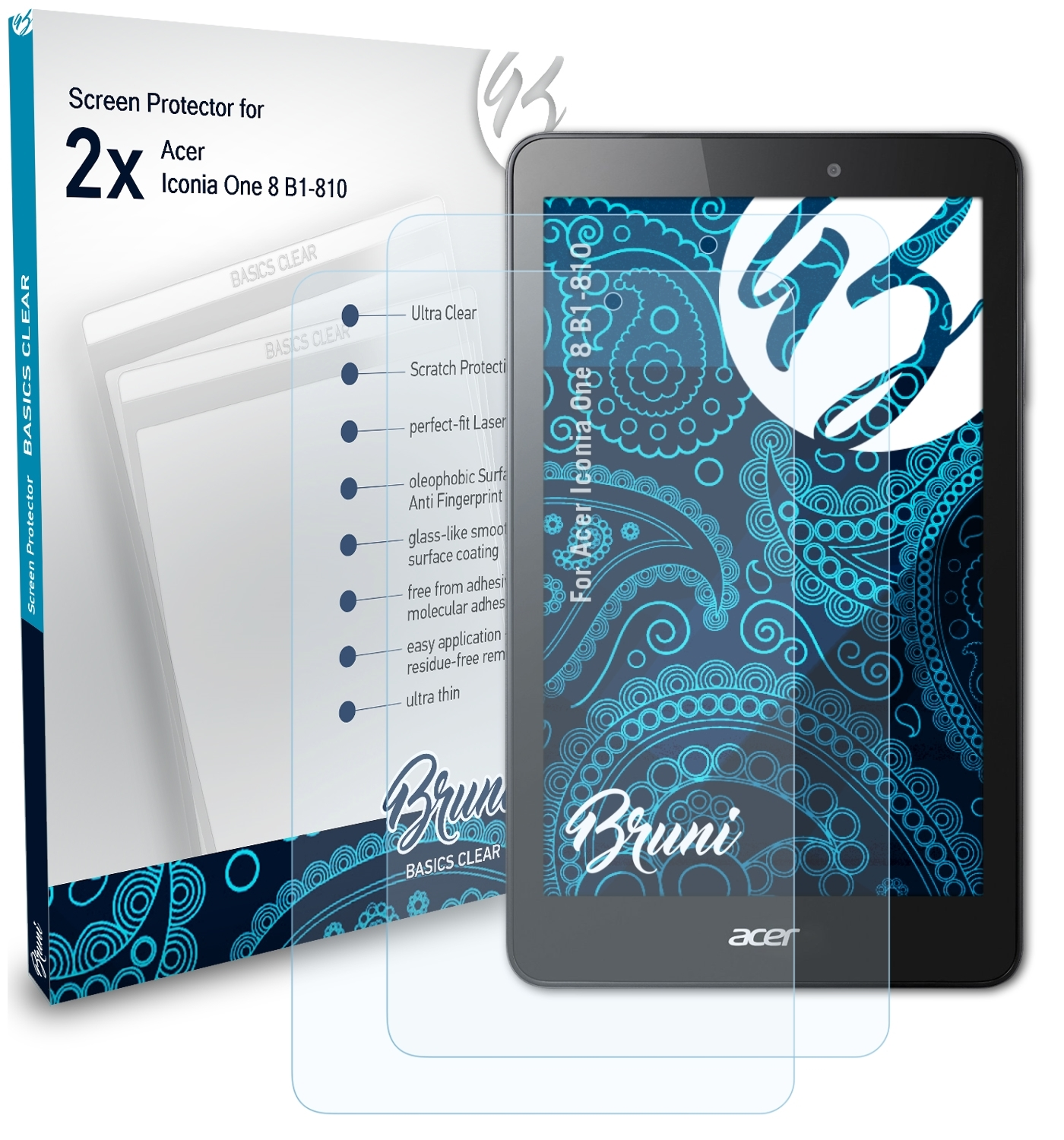 BRUNI 2x Basics-Clear Schutzfolie(für Acer (B1-810)) One Iconia 8