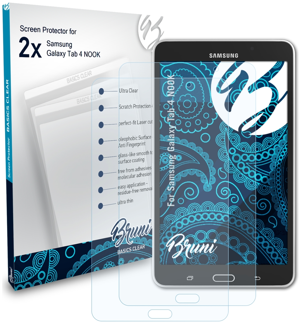 2x NOOK) Samsung Basics-Clear Schutzfolie(für Galaxy Tab BRUNI 4