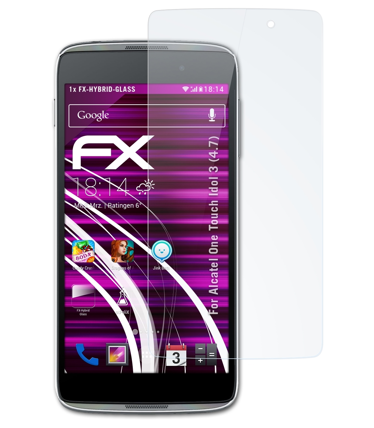 ATFOLIX FX-Hybrid-Glass Schutzglas(für Idol One (4.7)) Touch Alcatel 3