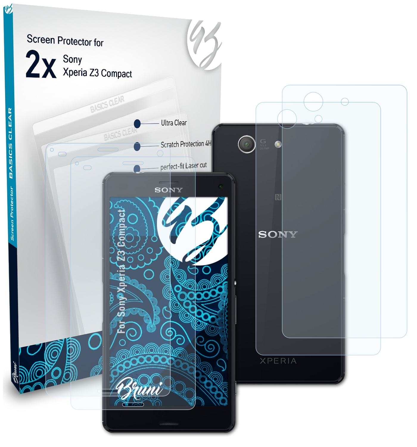 2x Compact) Schutzfolie(für Basics-Clear BRUNI Sony Xperia Z3