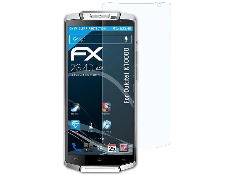 ATFOLIX 3x FX-Clear Displayschutz(für Oukitel K10000)