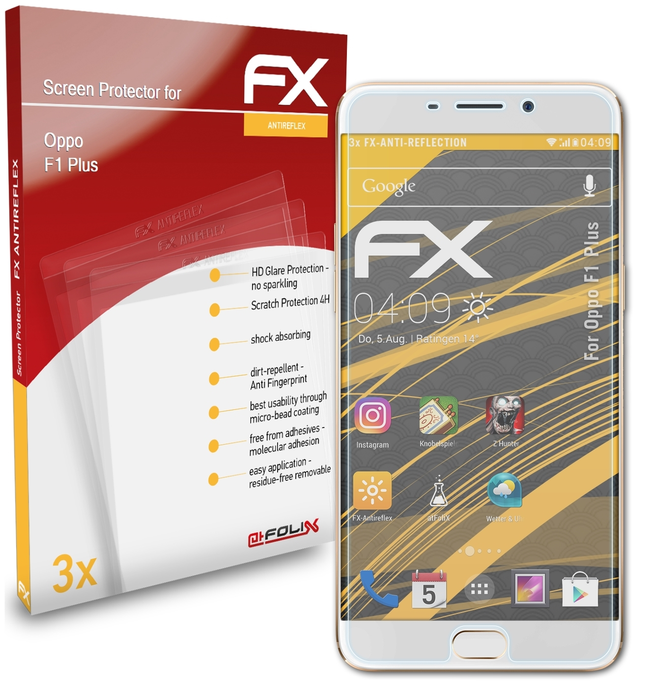 ATFOLIX 3x FX-Antireflex Displayschutz(für Plus) F1 Oppo