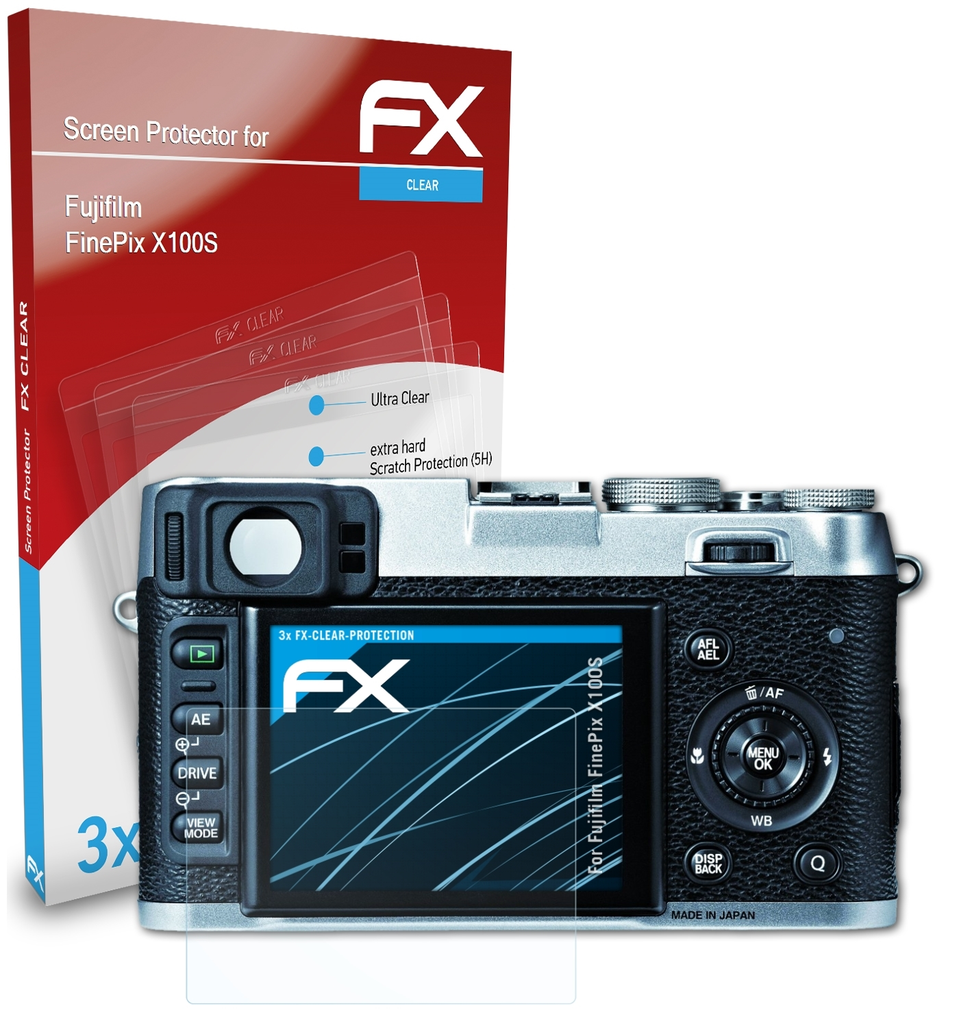FinePix X100S) ATFOLIX Fujifilm FX-Clear Displayschutz(für 3x
