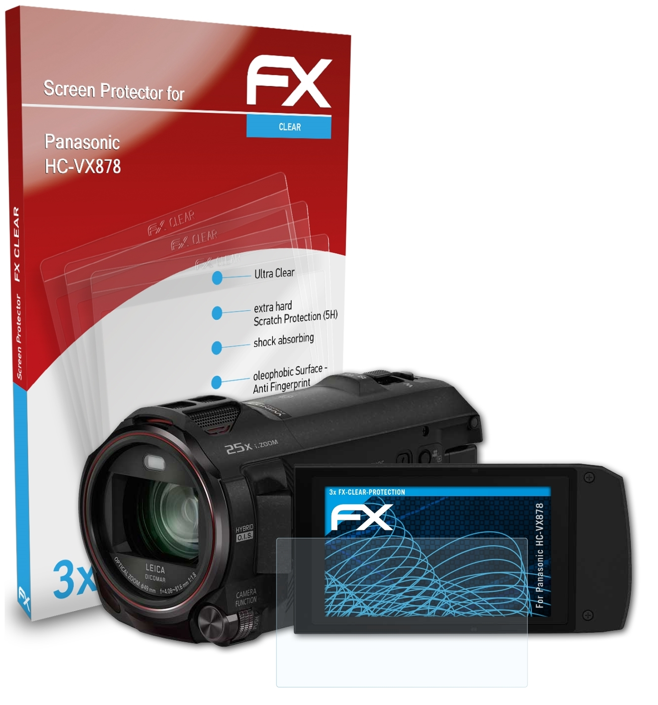 Panasonic FX-Clear HC-VX878) ATFOLIX 3x Displayschutz(für