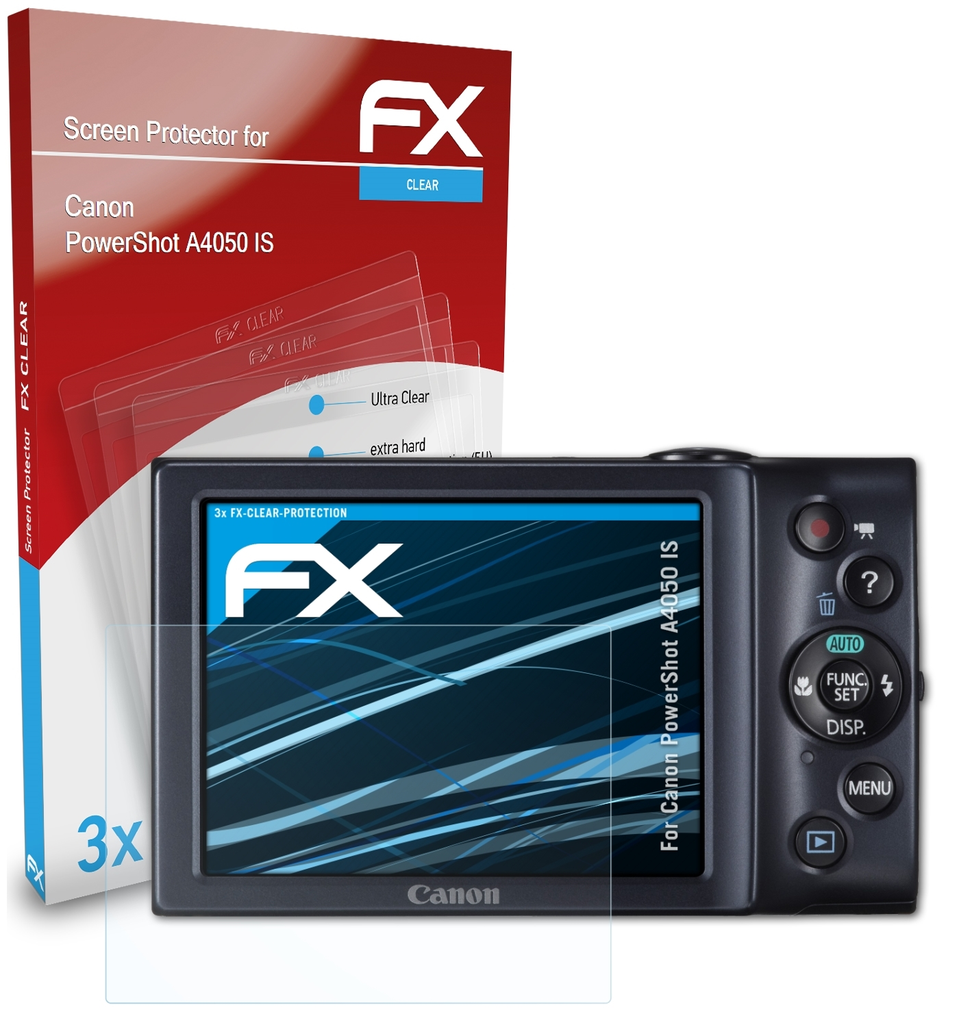 ATFOLIX 3x FX-Clear Displayschutz(für Canon IS) A4050 PowerShot
