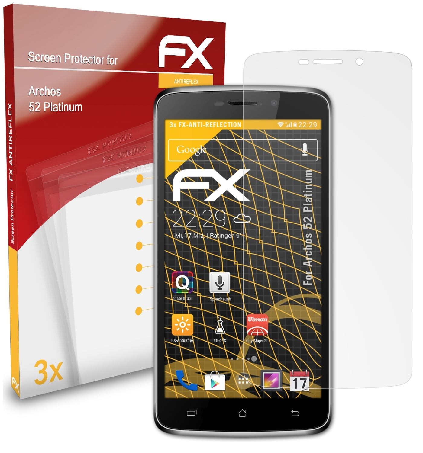3x 52 Platinum) ATFOLIX Archos FX-Antireflex Displayschutz(für