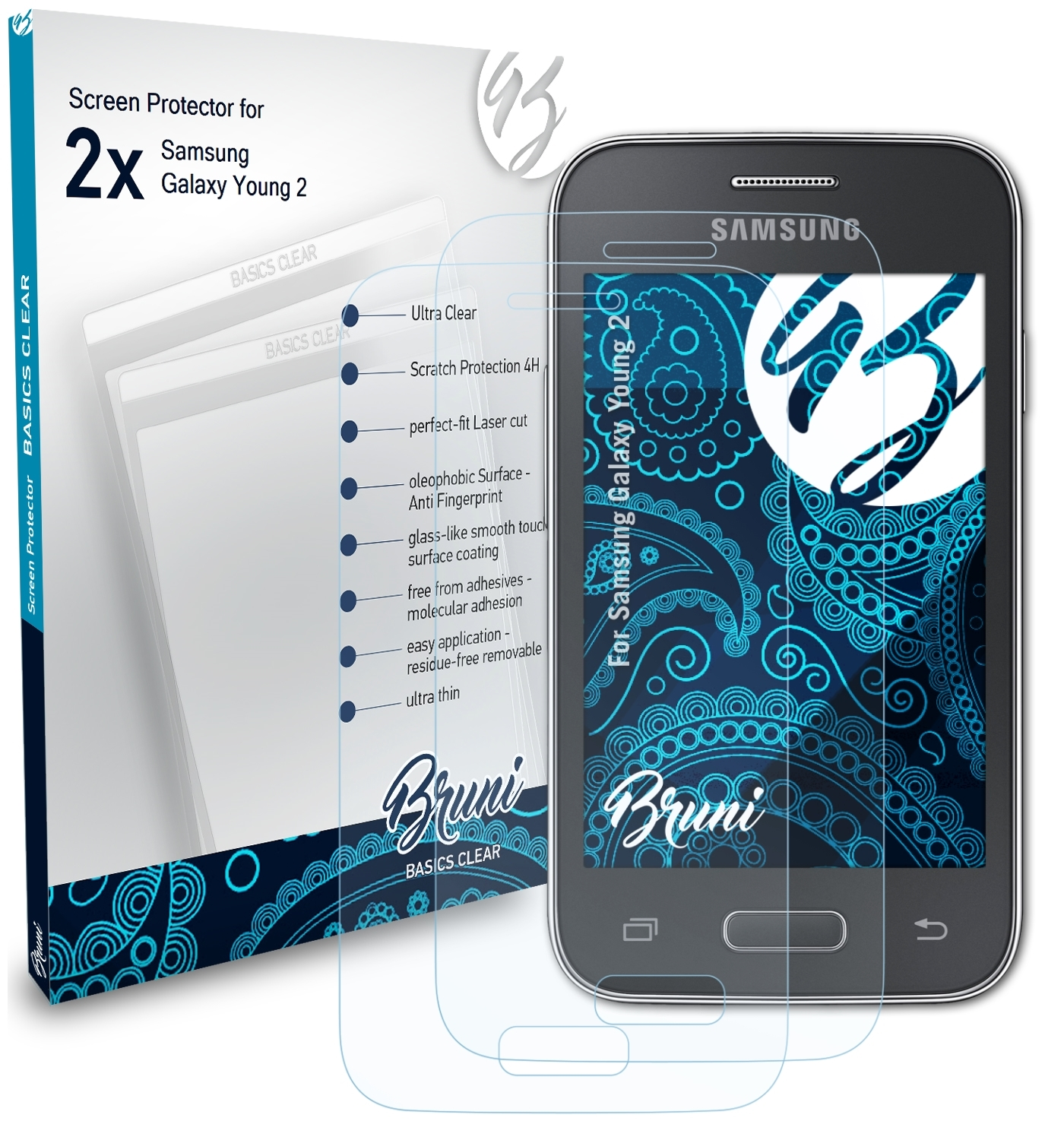 BRUNI 2x Basics-Clear Schutzfolie(für Samsung 2) Young Galaxy