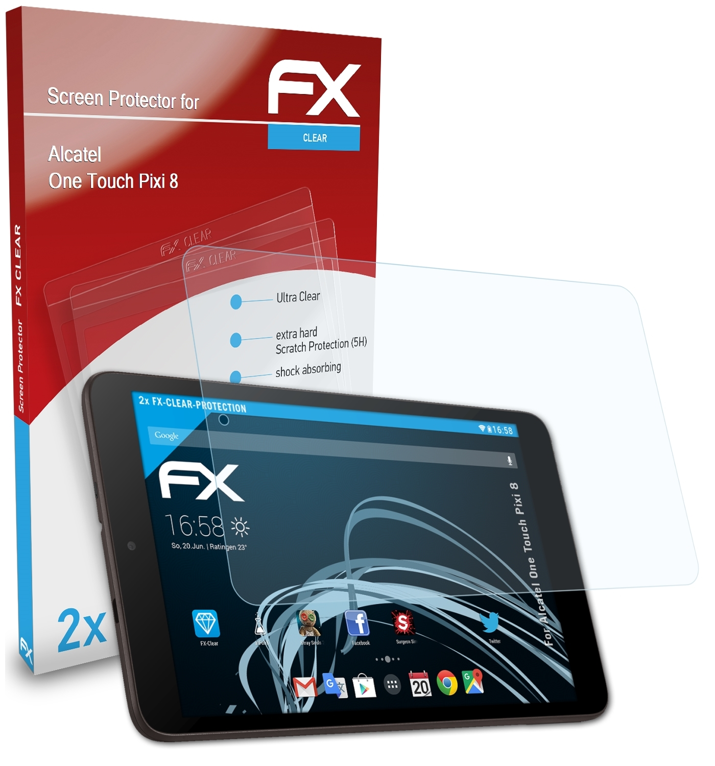 One FX-Clear Touch ATFOLIX 2x Displayschutz(für Alcatel 8) Pixi
