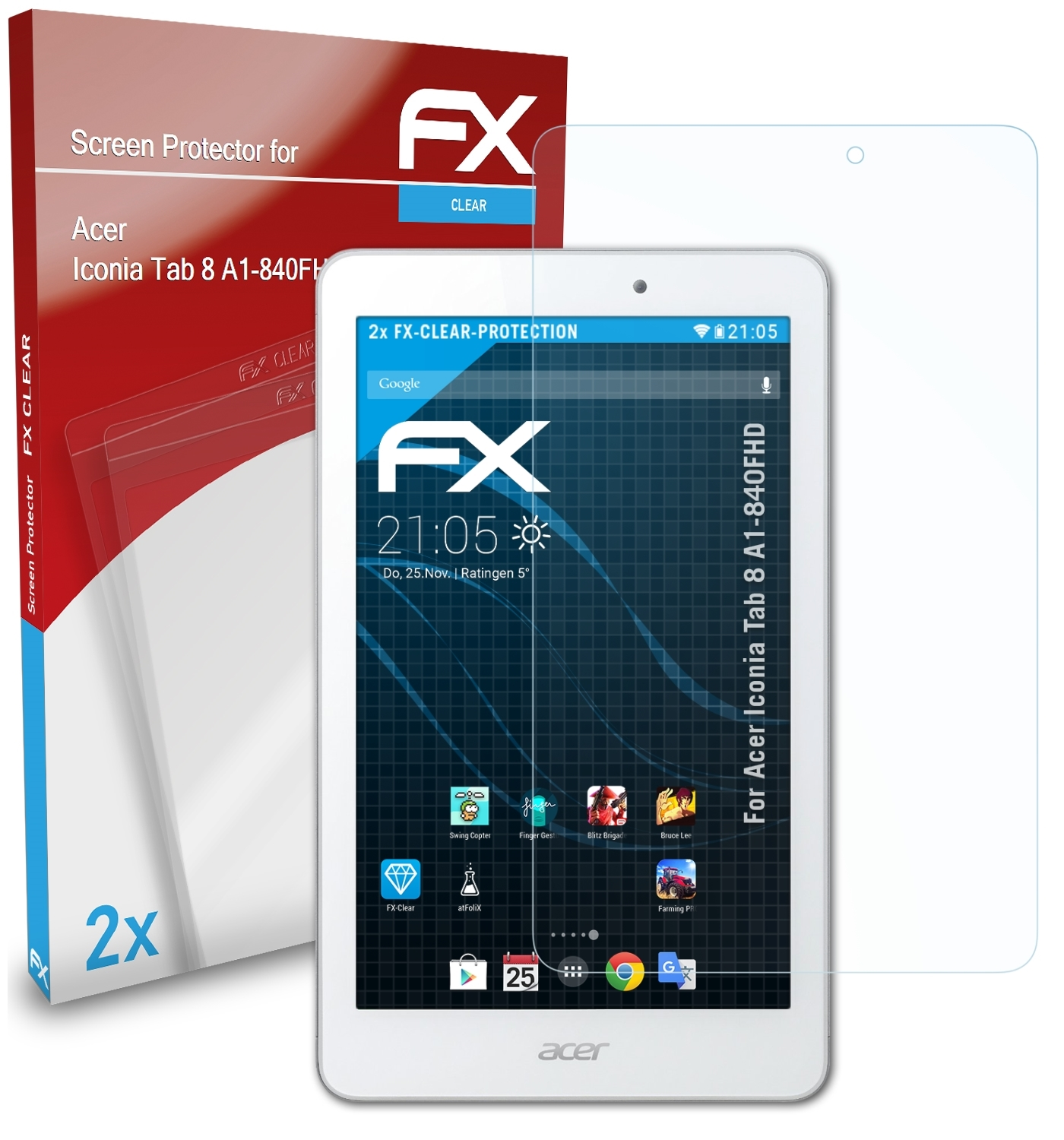 (A1-840FHD)) Acer 2x Iconia ATFOLIX Displayschutz(für FX-Clear 8 Tab