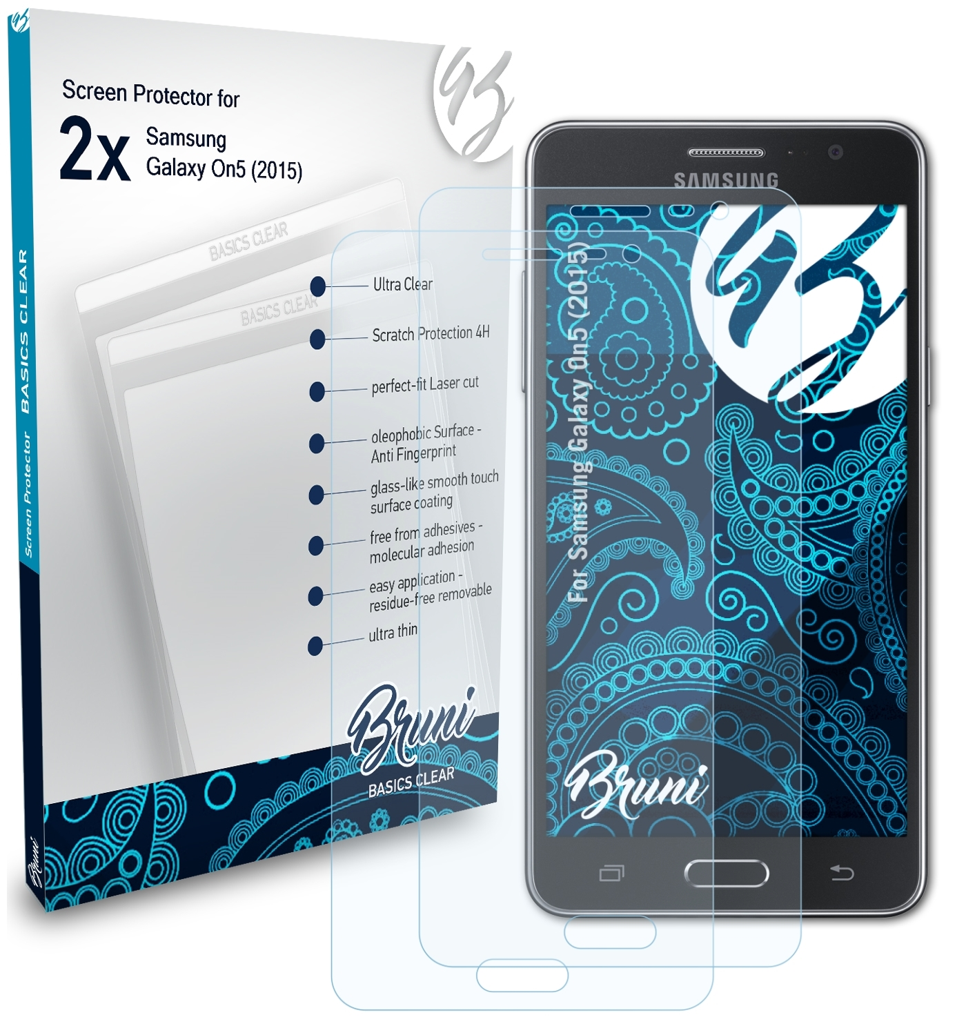 BRUNI 2x On5 Galaxy Samsung Schutzfolie(für Basics-Clear (2015))