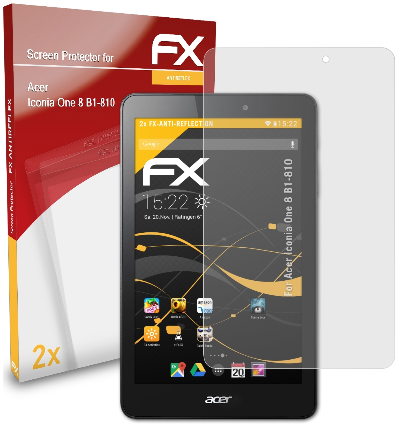 ATFOLIX 2x FX-Antireflex Displayschutz(für 8 One Acer (B1-810)) Iconia