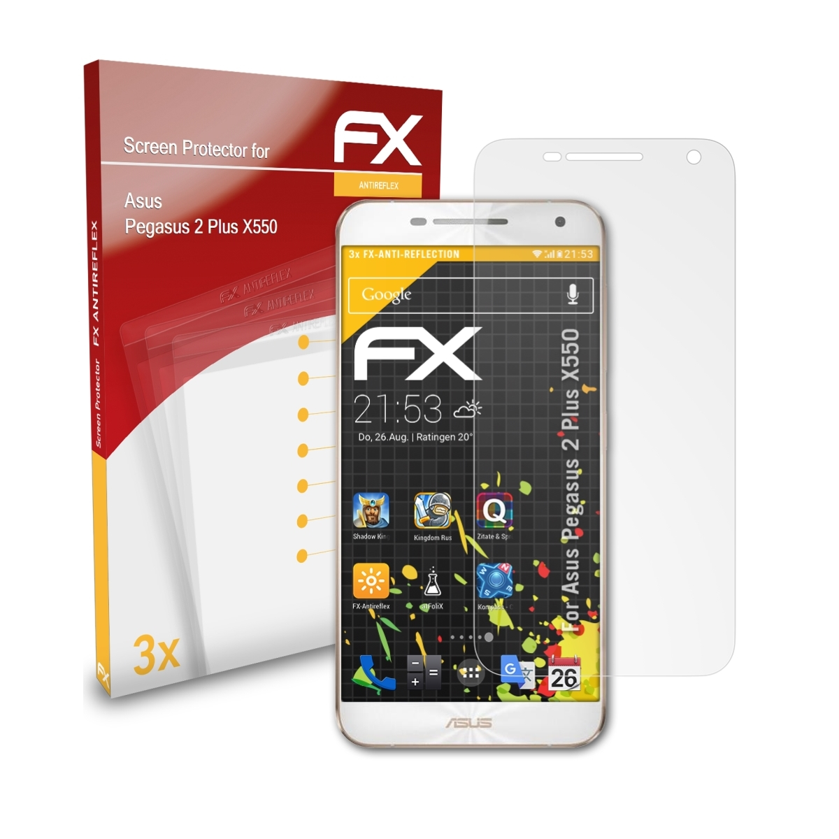 ATFOLIX 2 (X550)) Pegasus 3x FX-Antireflex Displayschutz(für Asus Plus