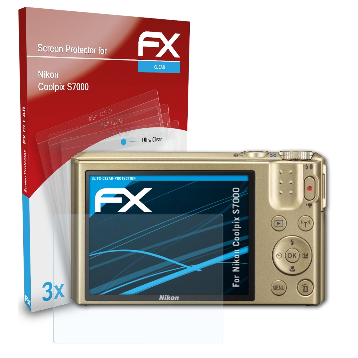 Nikon FX-Clear S7000) ATFOLIX 3x Coolpix Displayschutz(für