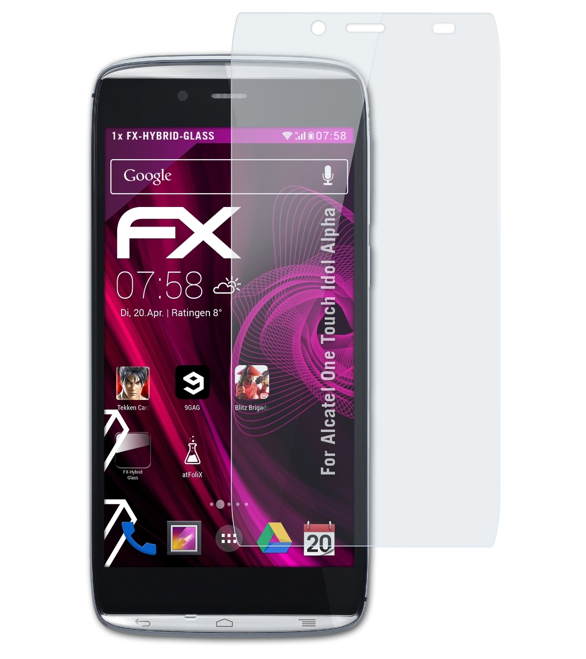 ATFOLIX FX-Hybrid-Glass Schutzglas(für Alcatel One Touch Alpha) Idol