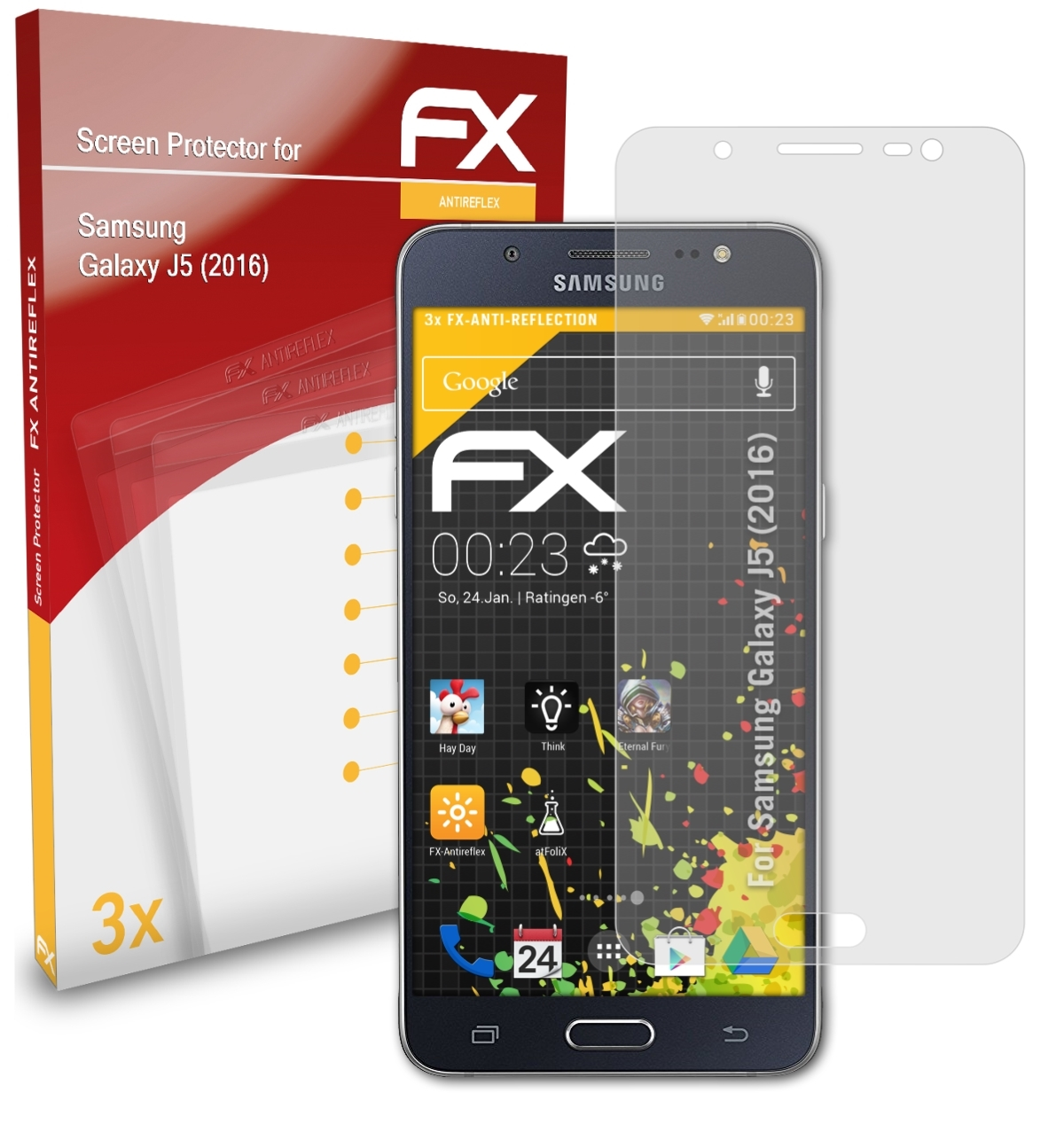 ATFOLIX 3x FX-Antireflex Displayschutz(für Samsung J5 (2016)) Galaxy