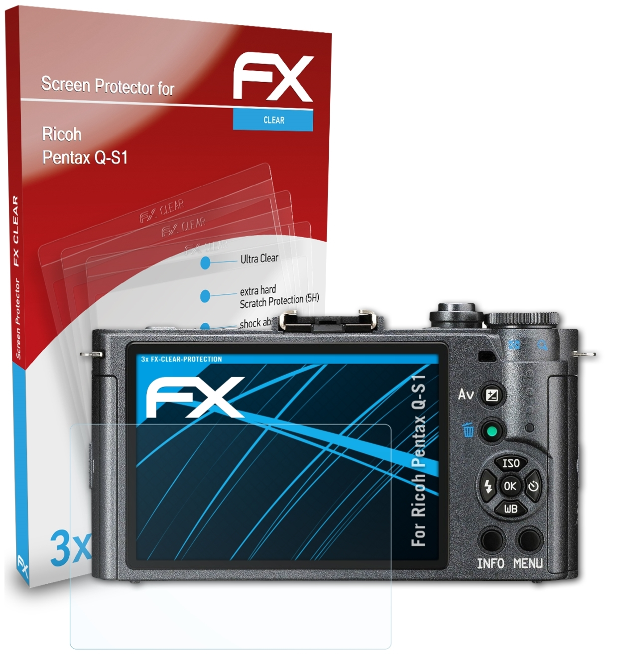 Ricoh Displayschutz(für ATFOLIX FX-Clear Q-S1) 3x Pentax