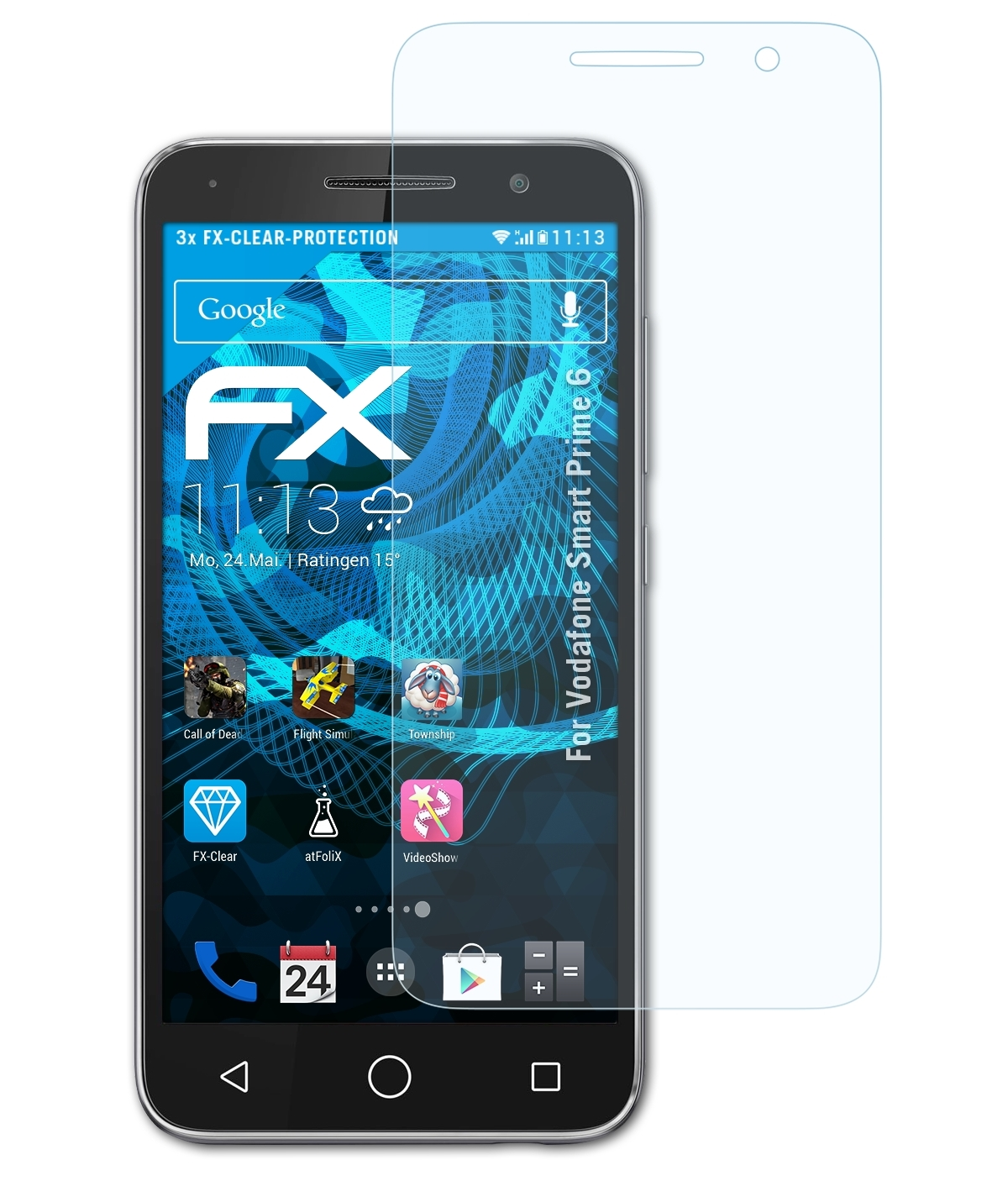 ATFOLIX 3x FX-Clear Displayschutz(für Prime Vodafone Smart 6)