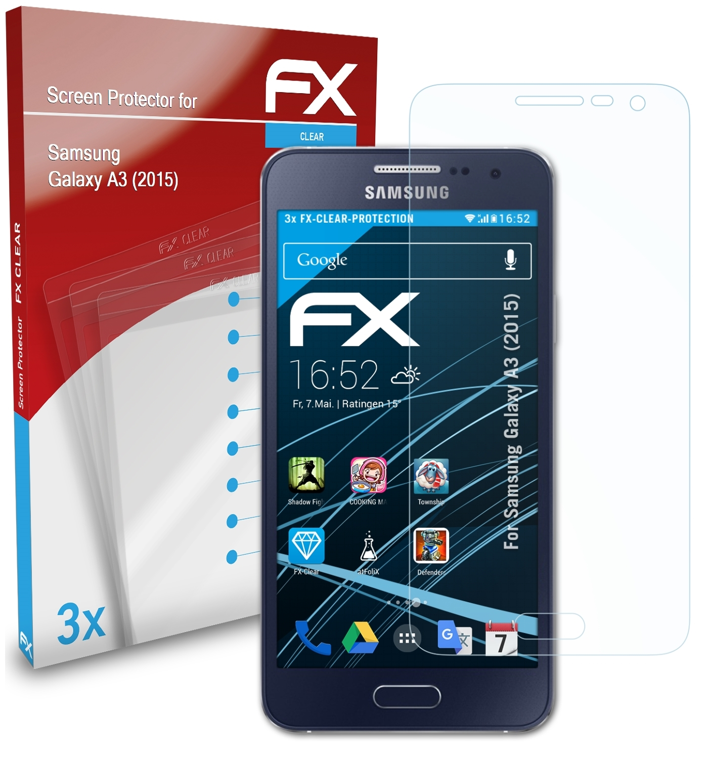 ATFOLIX 3x FX-Clear Displayschutz(für A3 (2015)) Galaxy Samsung