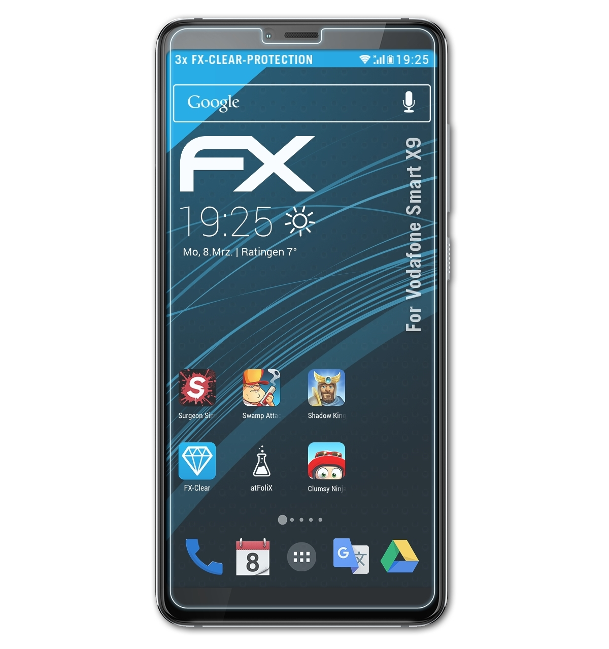 Displayschutz(für 3x Smart Vodafone ATFOLIX X9) FX-Clear
