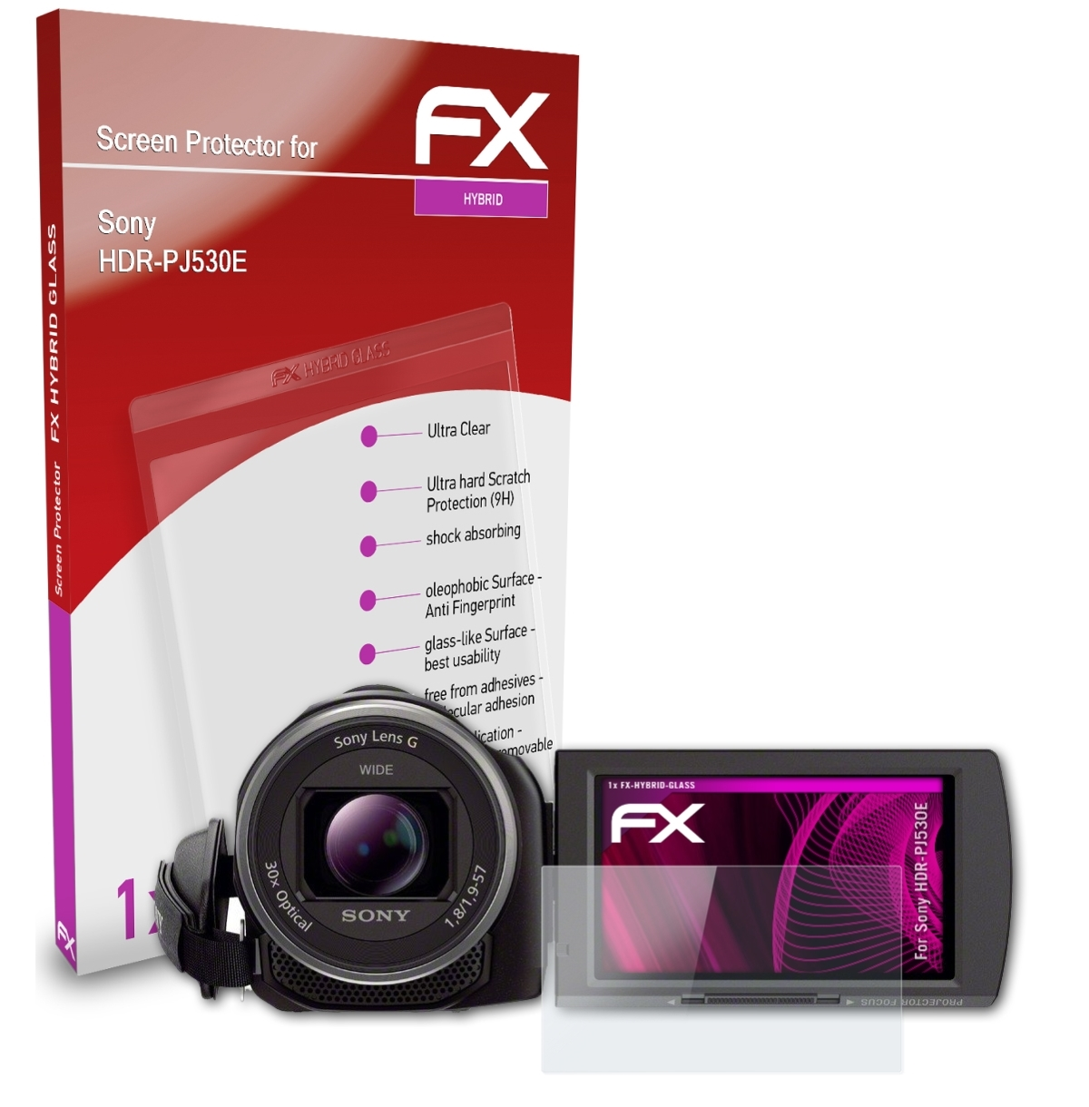 ATFOLIX FX-Hybrid-Glass Schutzglas(für Sony HDR-PJ530E)